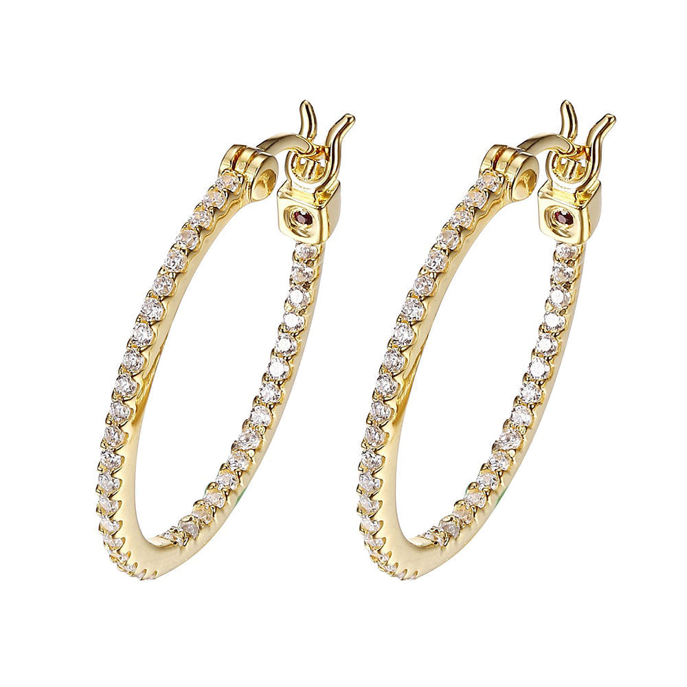 Sterling Silver "Rodeo Drive" Yellow Gold Plated Sm Oval Cz Hoop 24X20Mm