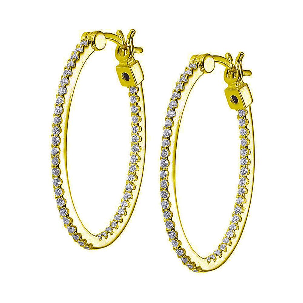 Sterling Silver "Rodeo Drive" Yellow Gold Plated Lg Oval Cz Hoop 30X20Mm