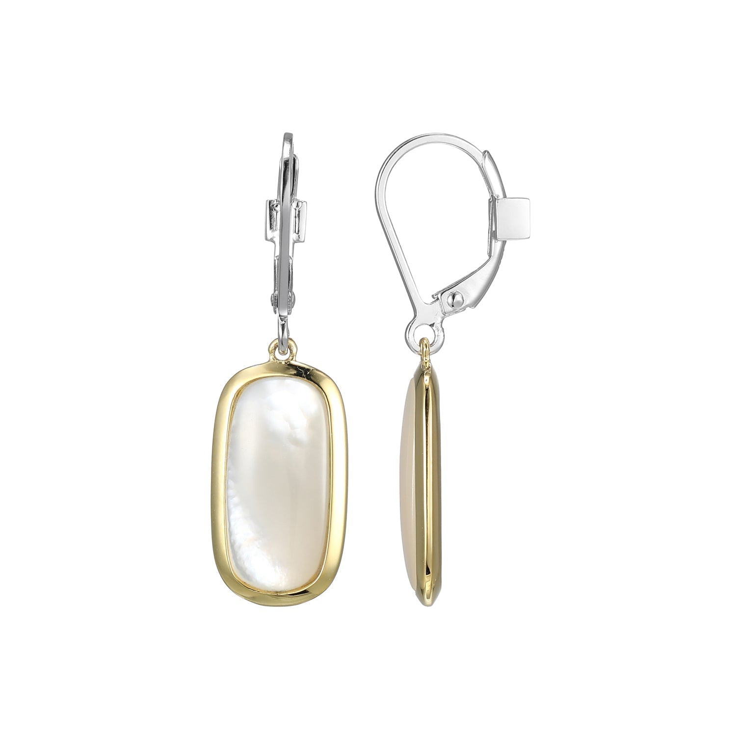 Sterling Silver "Allure" Rhodium And Yellow Gold-Plated Mop Lever Back Earring