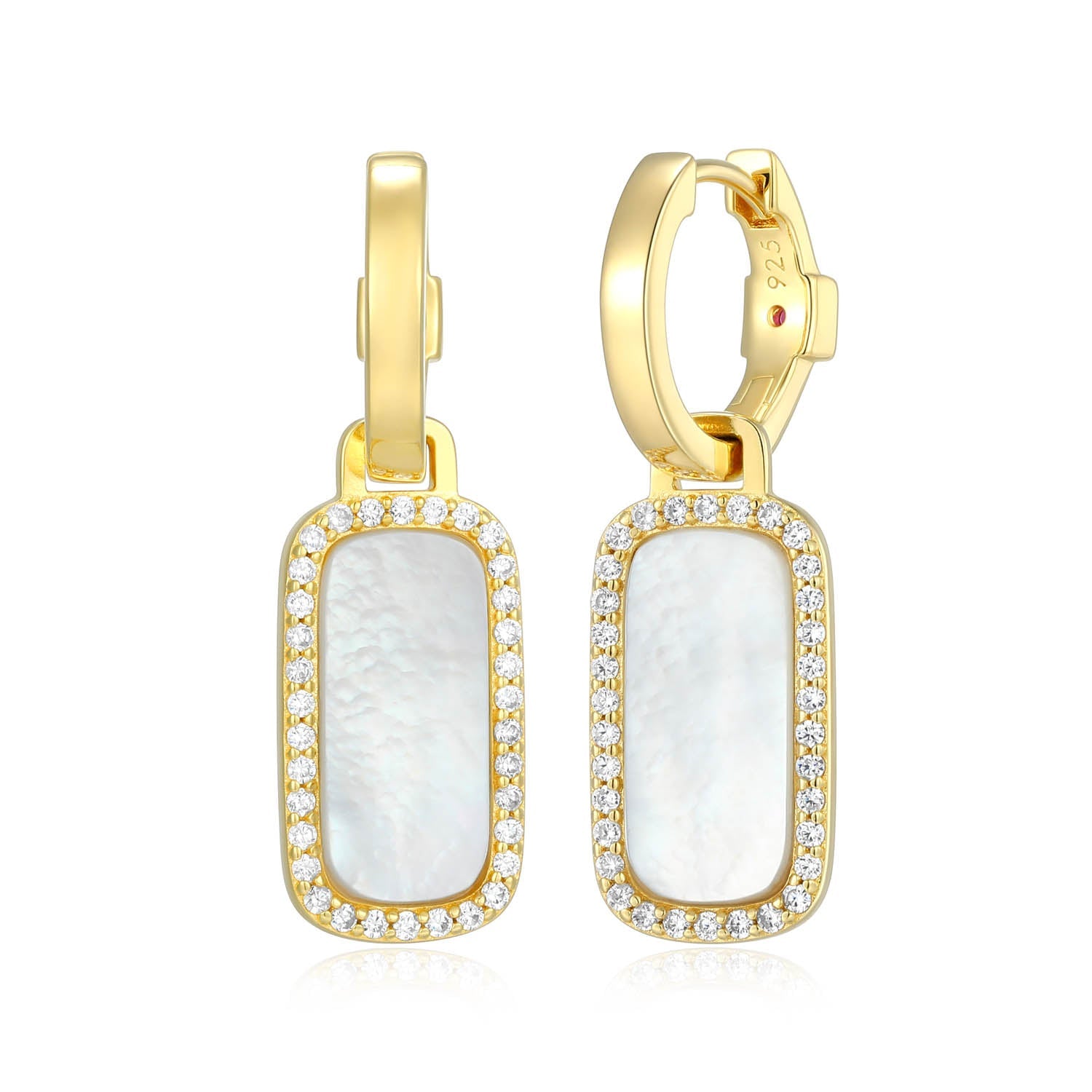 Sterling Silver Elle "Allure 2.0" Yellow Gold Plated Mother Of Pearl And White Cz Earrings