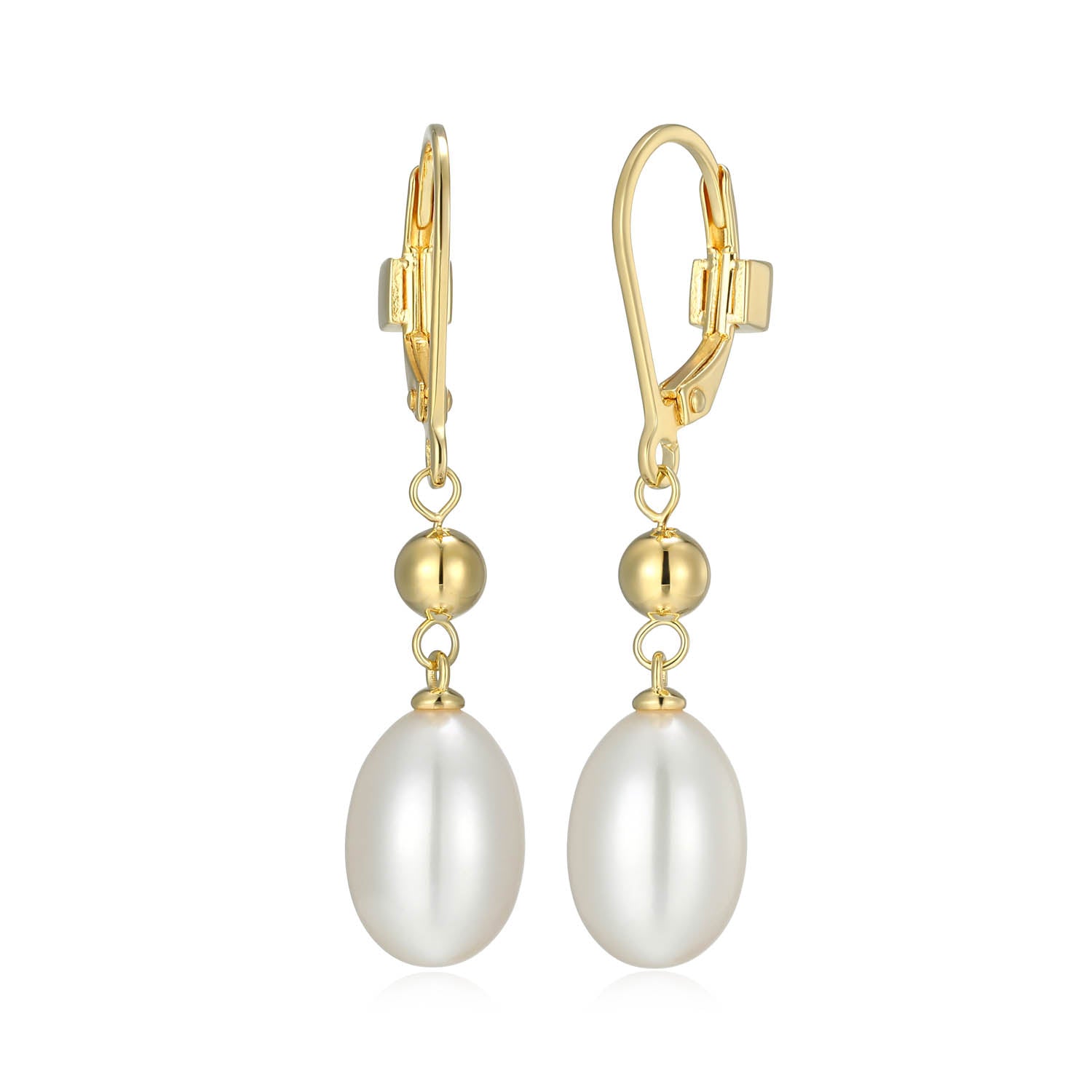 Sterling Silver Elle "Genesis" Yellow Gold Plated Genuine White Pearl Earrings