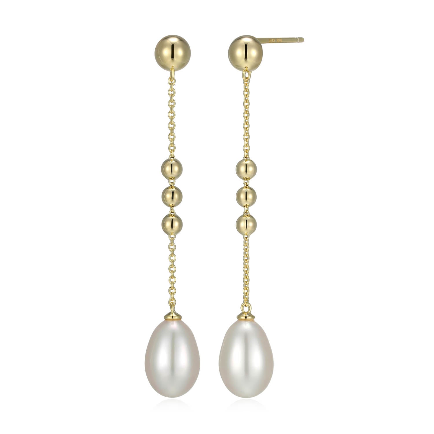 Sterling Silver Elle "Genesis" Yellow Gold Plated Genuine White Pearl Earrings