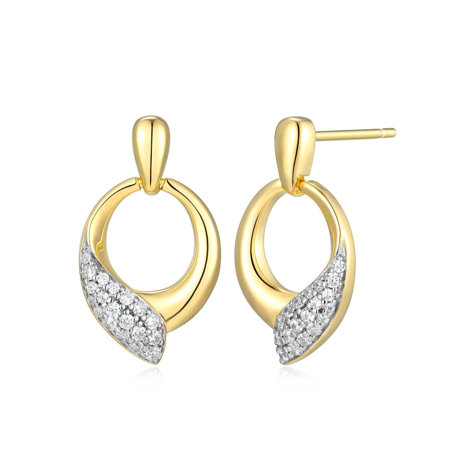 Sterling Silver Elle "Amour" Yellow Gold  And Rhodium Plated White Cz Earrings