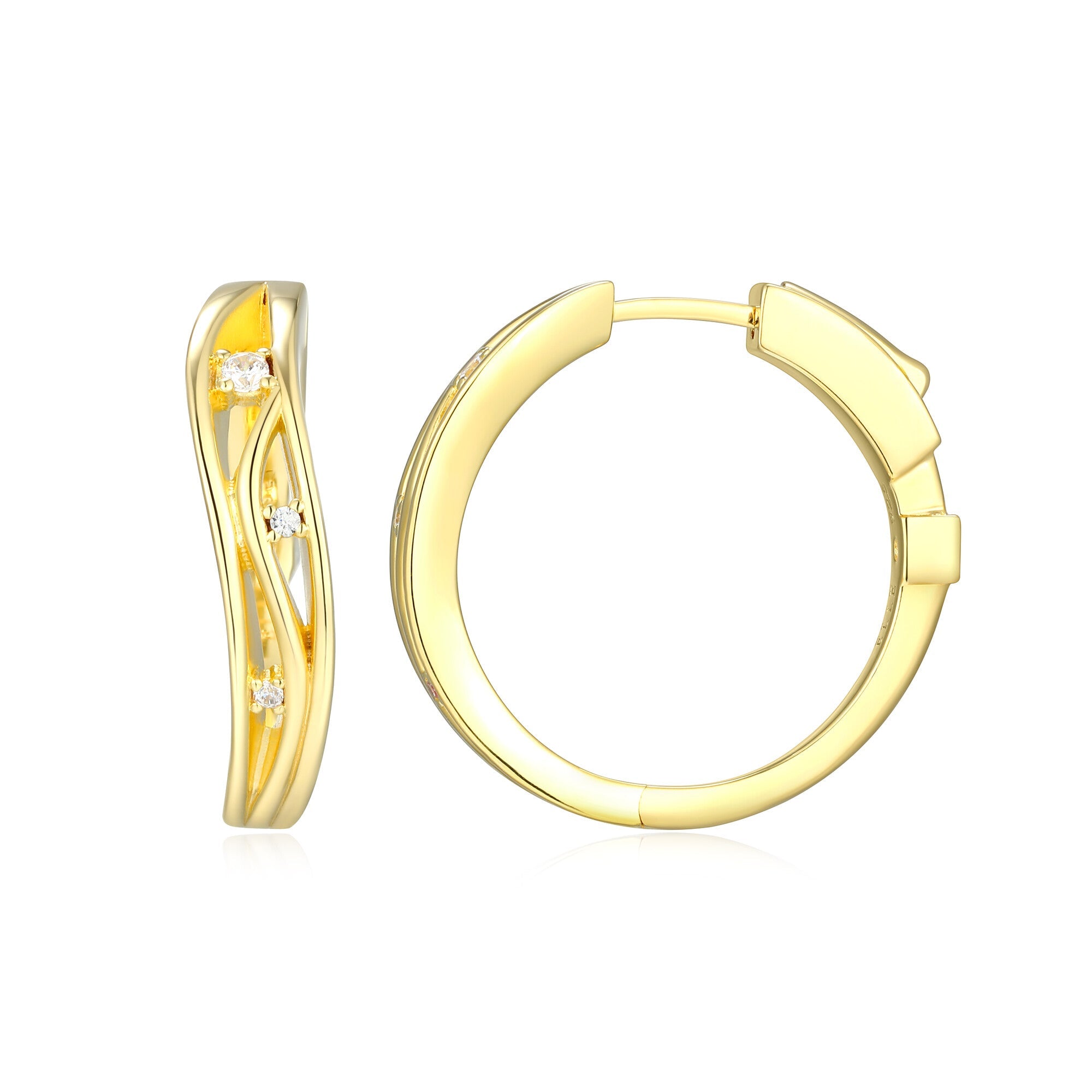 Sterling Silver Elle "Between" Yellow Gold Plated Earrings Cubic Zirconia Rd Fine Matt Finish
