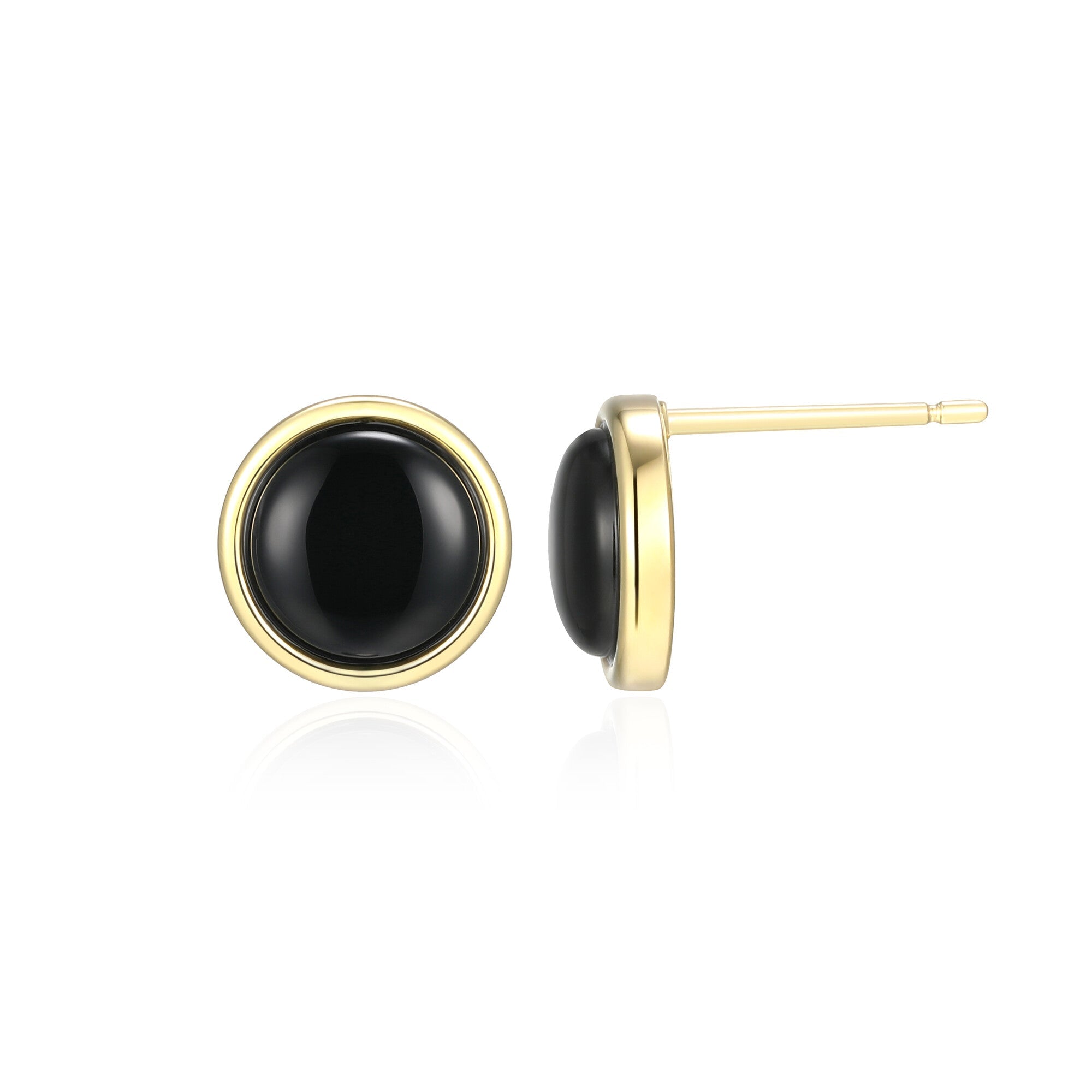 Sterling Silver Elle "Lustre" Yellow Gold Plated Post Earrings Genuine Black Agaterd 8Mm