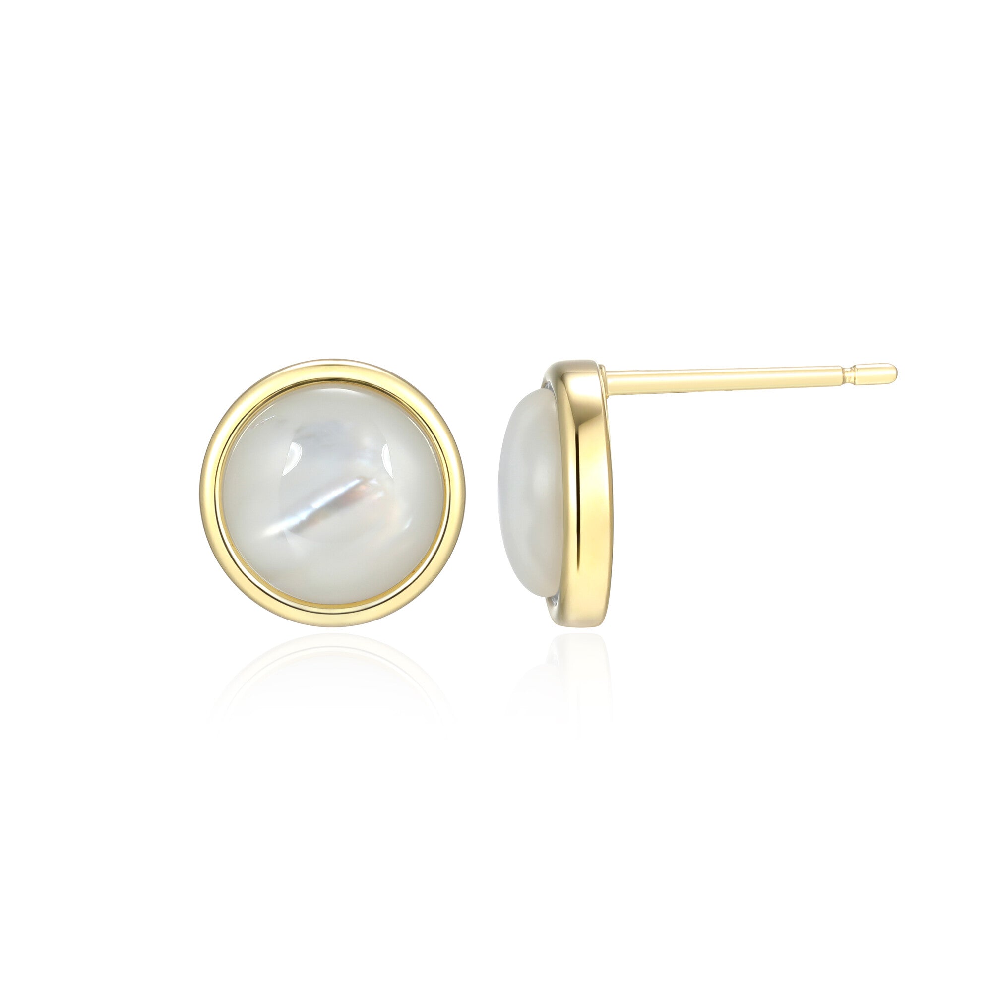 Sterling Silver Elle "Lustre" Yellow Gold Plated Post Earrings White Mop(Pinctada Imbricata) Rd 8Mm