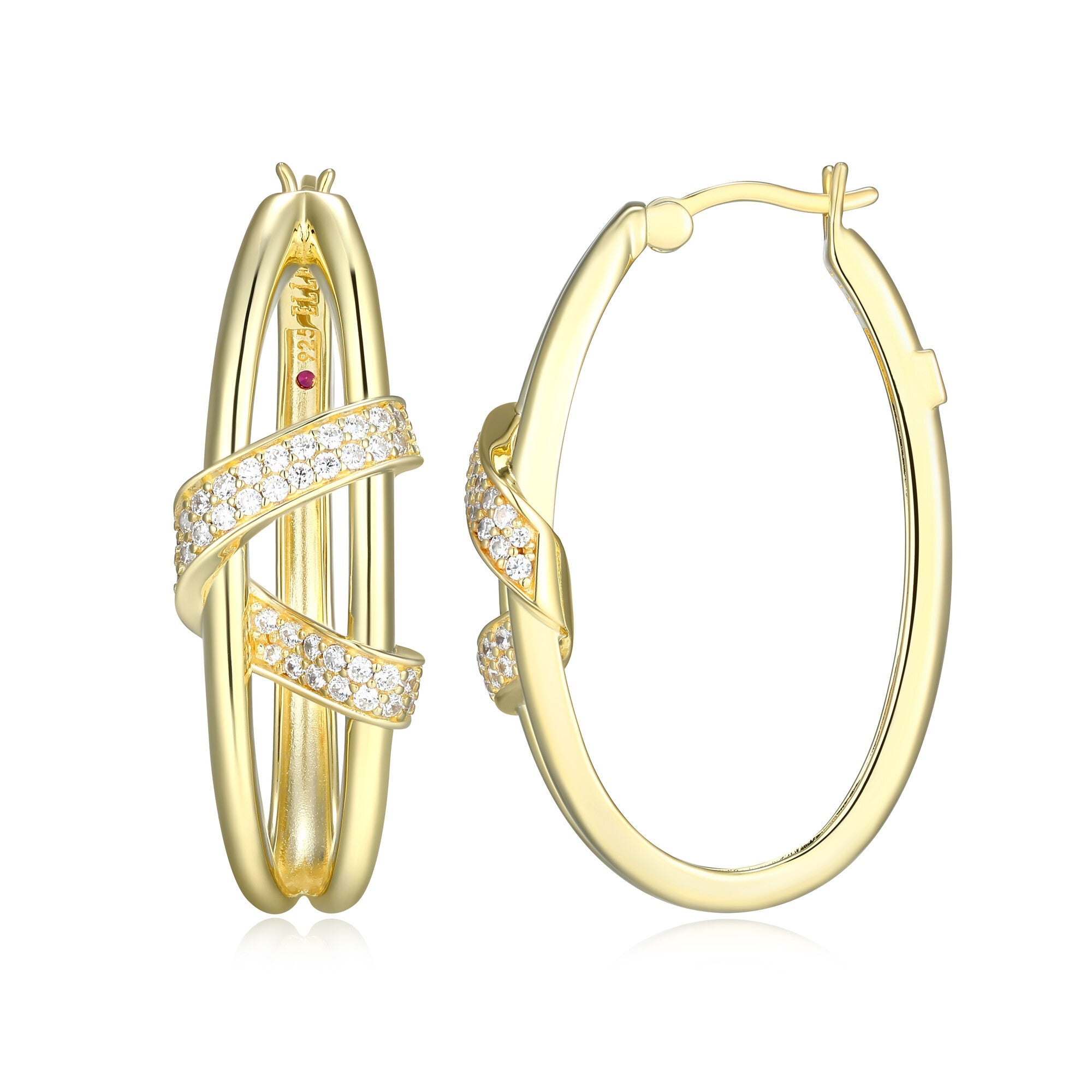 Sterling Silver Elle "Unity" Yellow Gold Plated Hoop Earrings Cubic Zirconia Size 35Mm