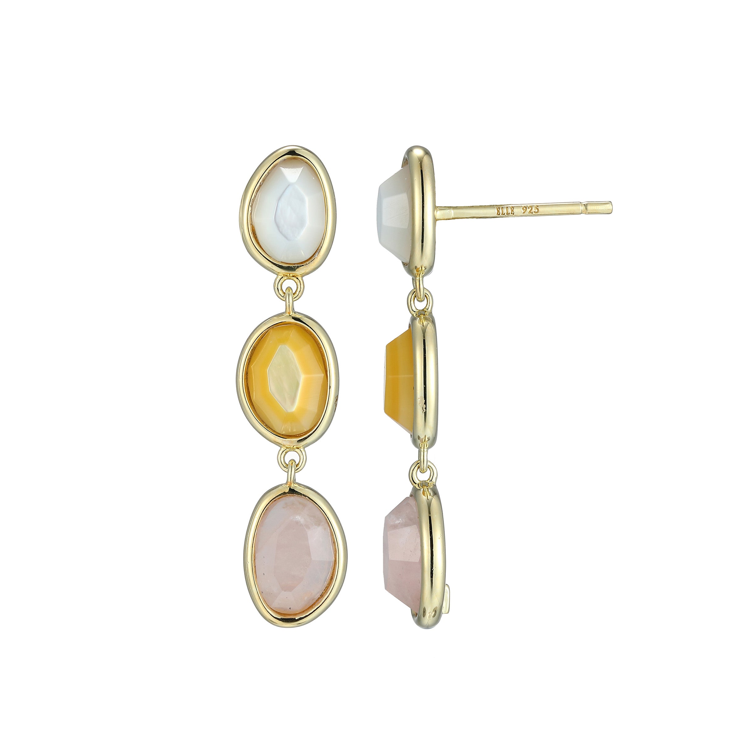 LE0241 - Reviere White and Yellow Mother-of-Pearl & Rose Quartz Drop Earrings