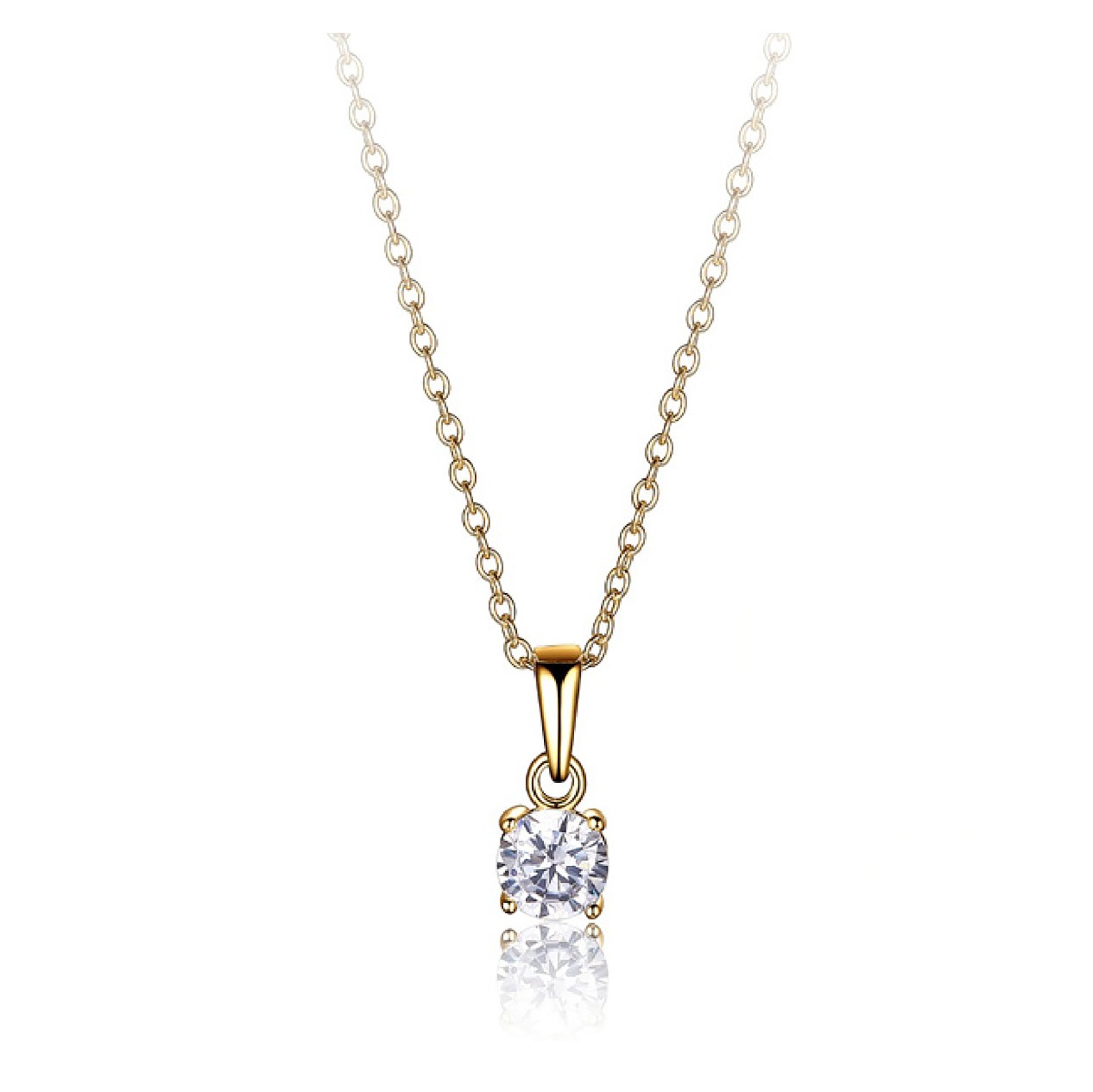 Diamondlite Cz 5Mm Round Pendant Set In Sterling Silver With 18K Gold Plating. 18"+2".