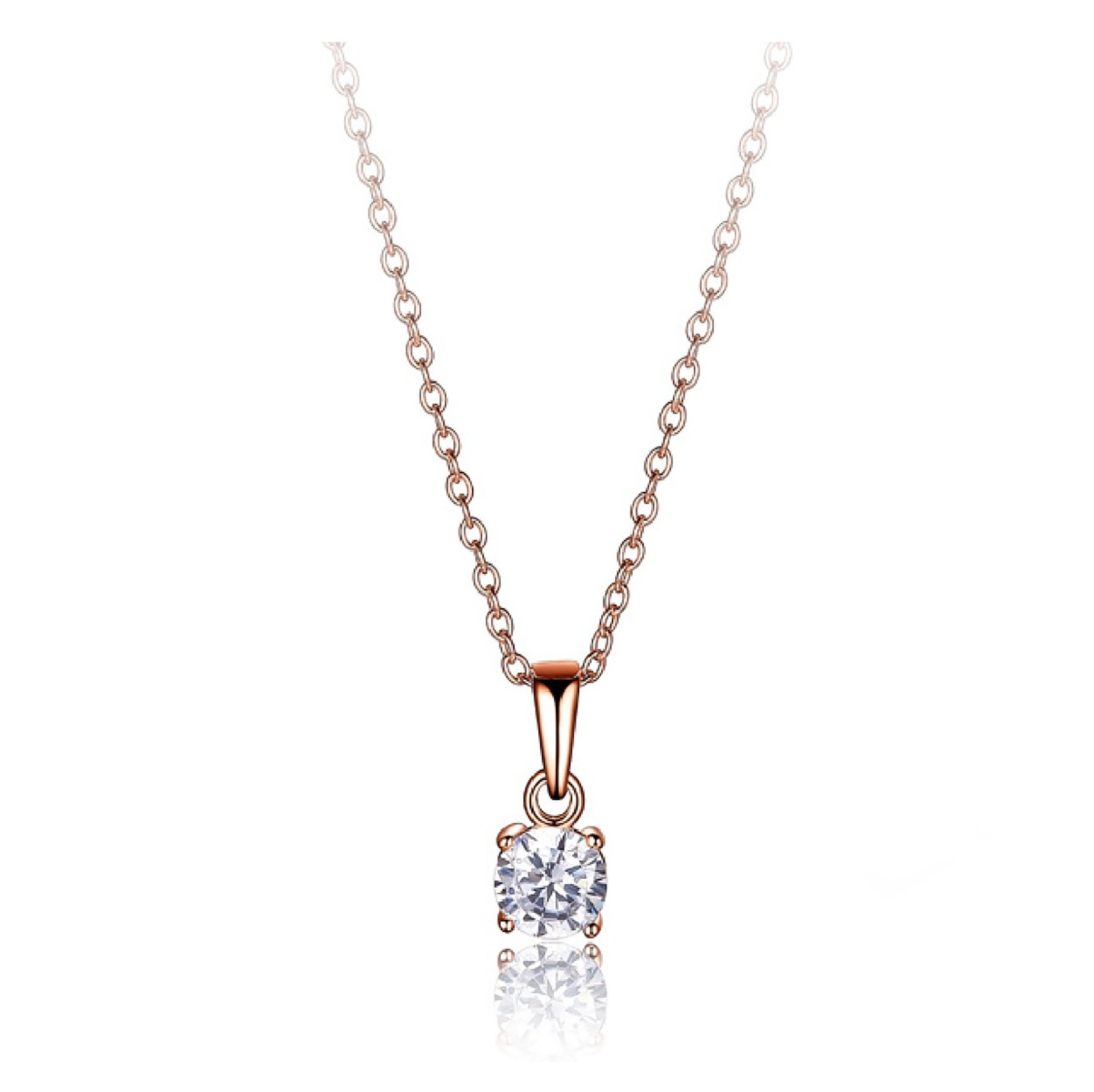 Diamondlite Cz 5Mm Round Pendant Set In Sterling Silver With Rose Gold Plating. 18"+2".