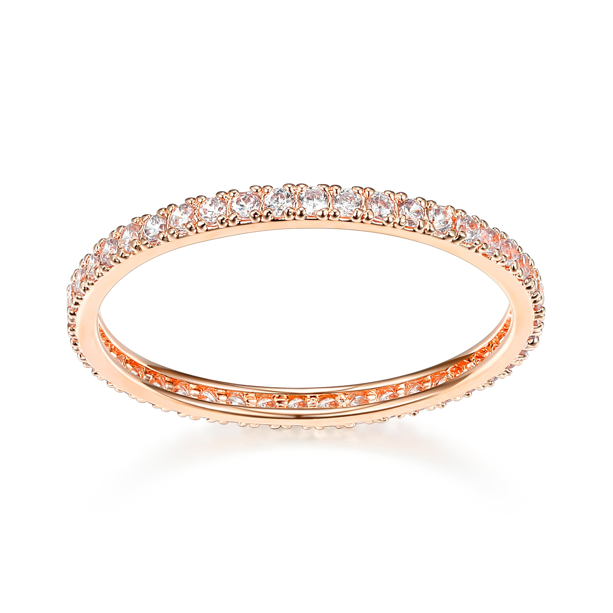 Diamondlite Cz Ultra-Slim Eternity Stacking Ring In Sterling Silver With Rose Gold Plating - Size 9