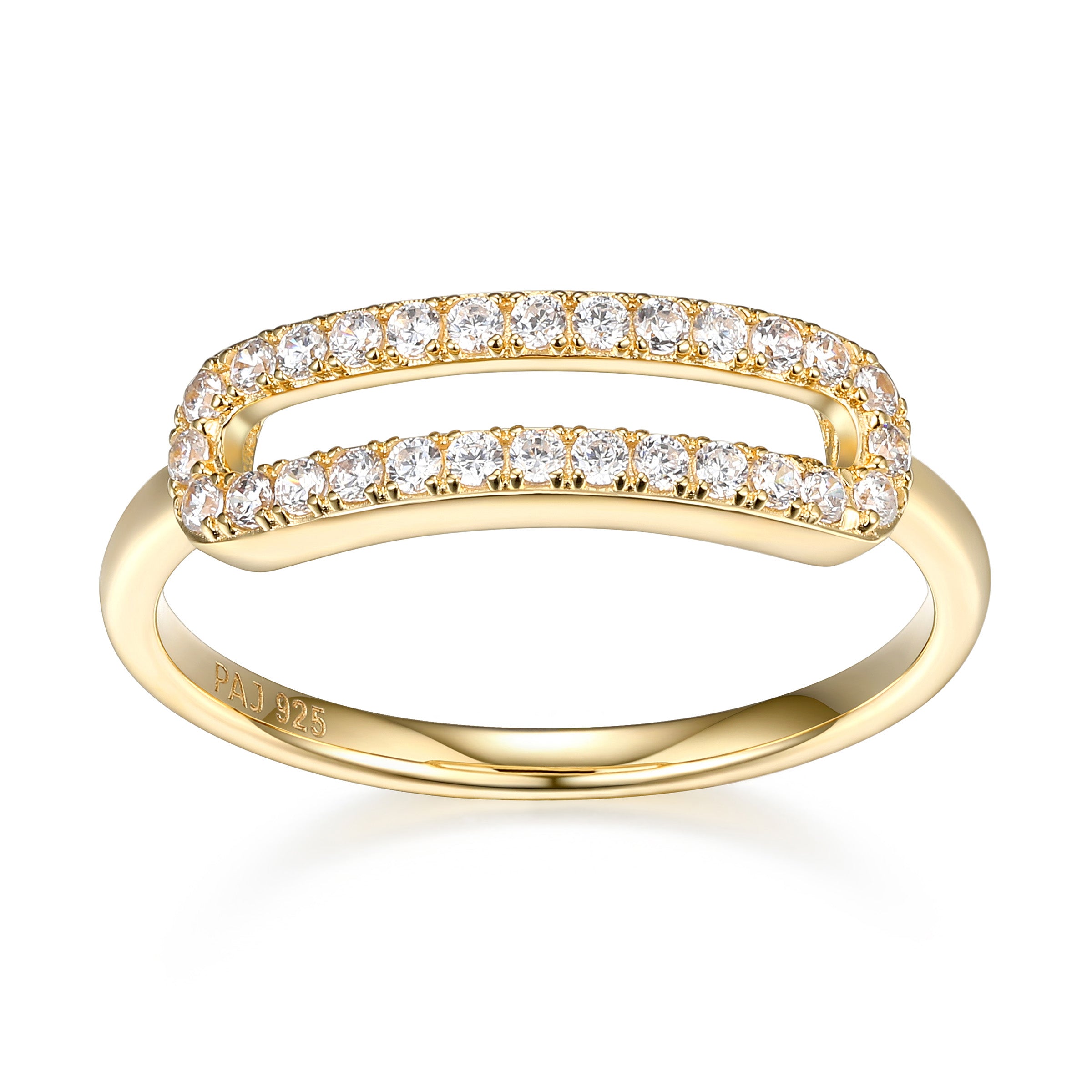 Diamondlite Cz Single Pave Paperclip Link Ring In Sterling Silver With 18K Gold Plating - Size 8