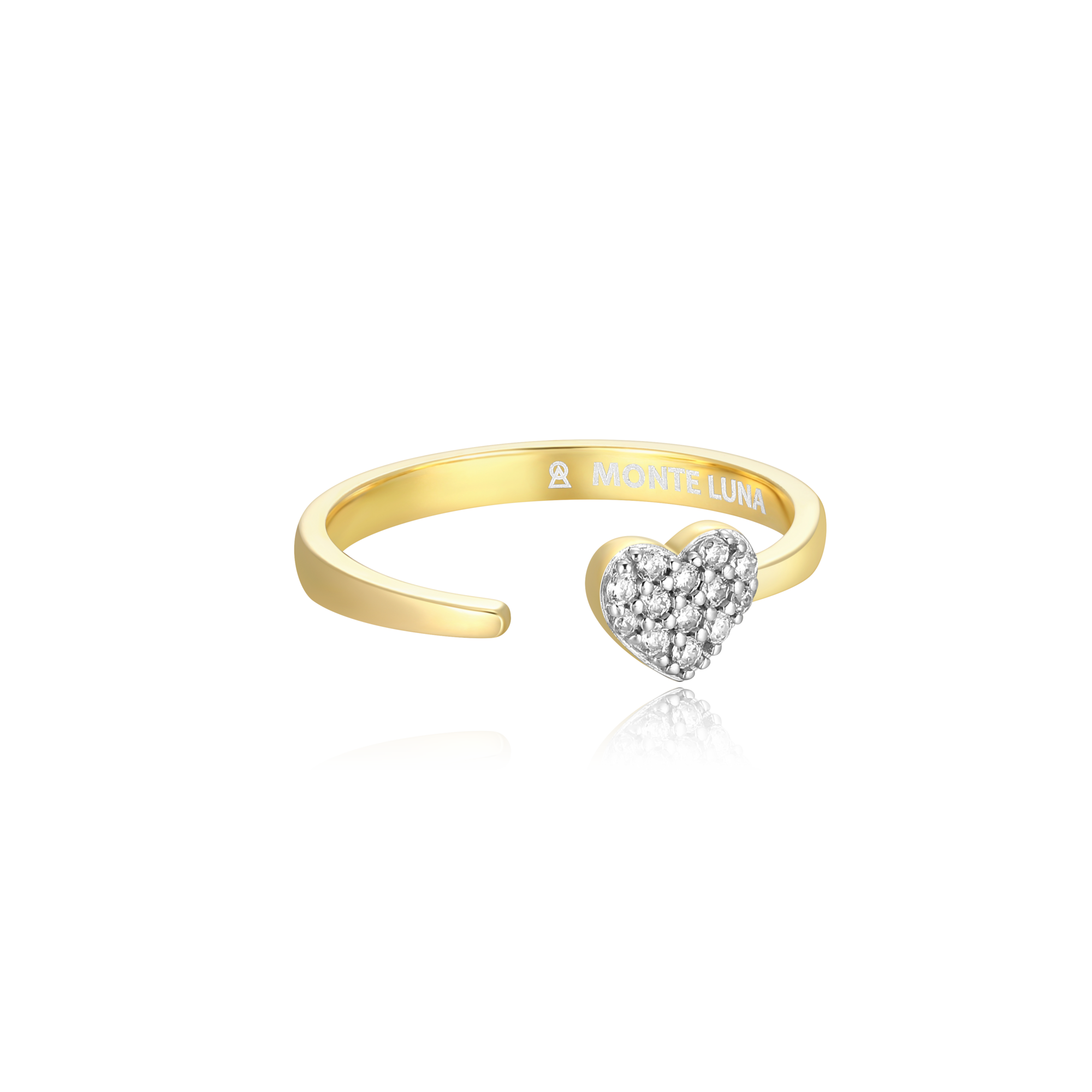 BR0008Y - Mini-Heart Bypass Ring in 14K Yellow Gold-Plated Sterling Silver