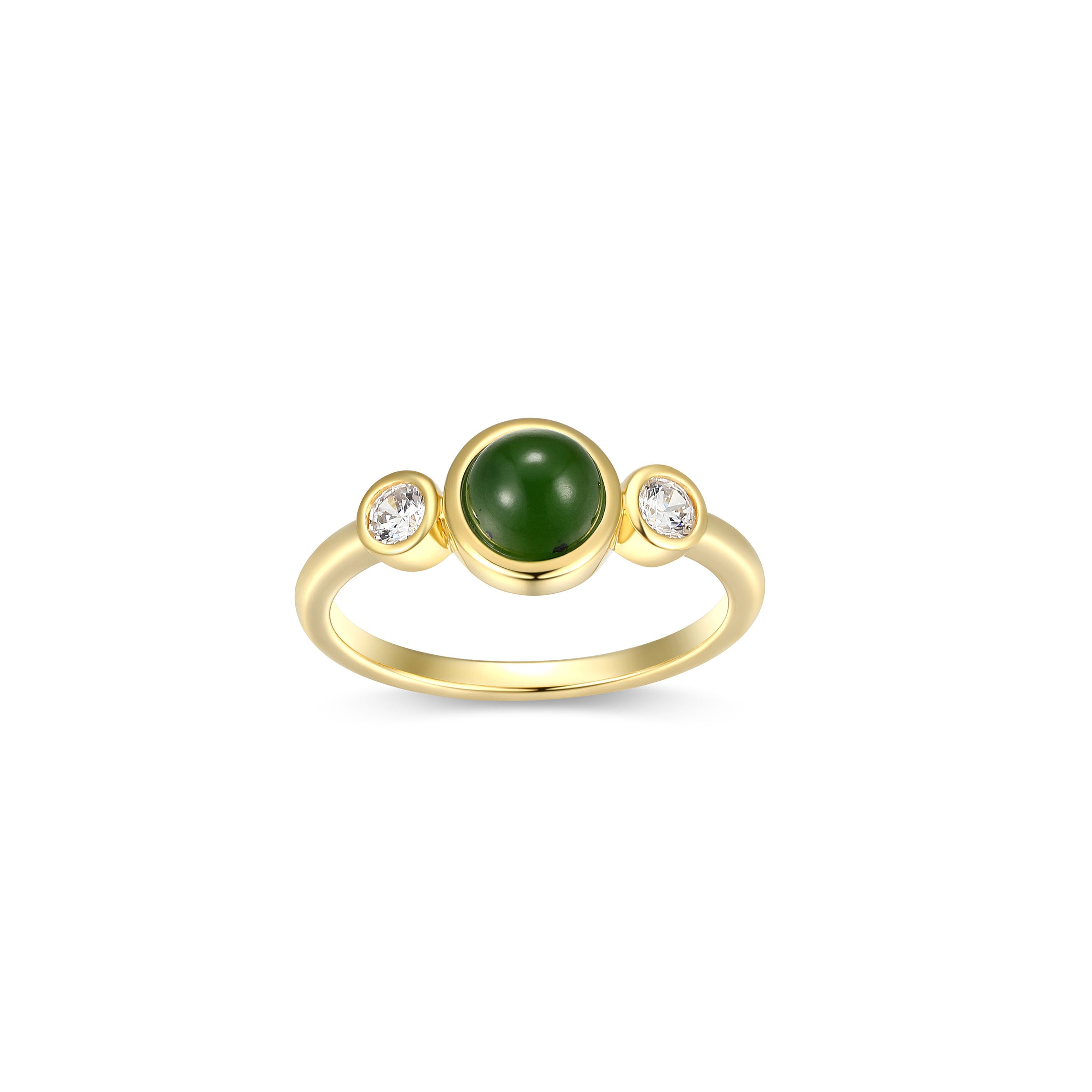 Diamondlite Cz And 6Mm Round Genuine Green Nephrite Jade Ring In Sterling Silver With 18K Gold Plating - Size 7