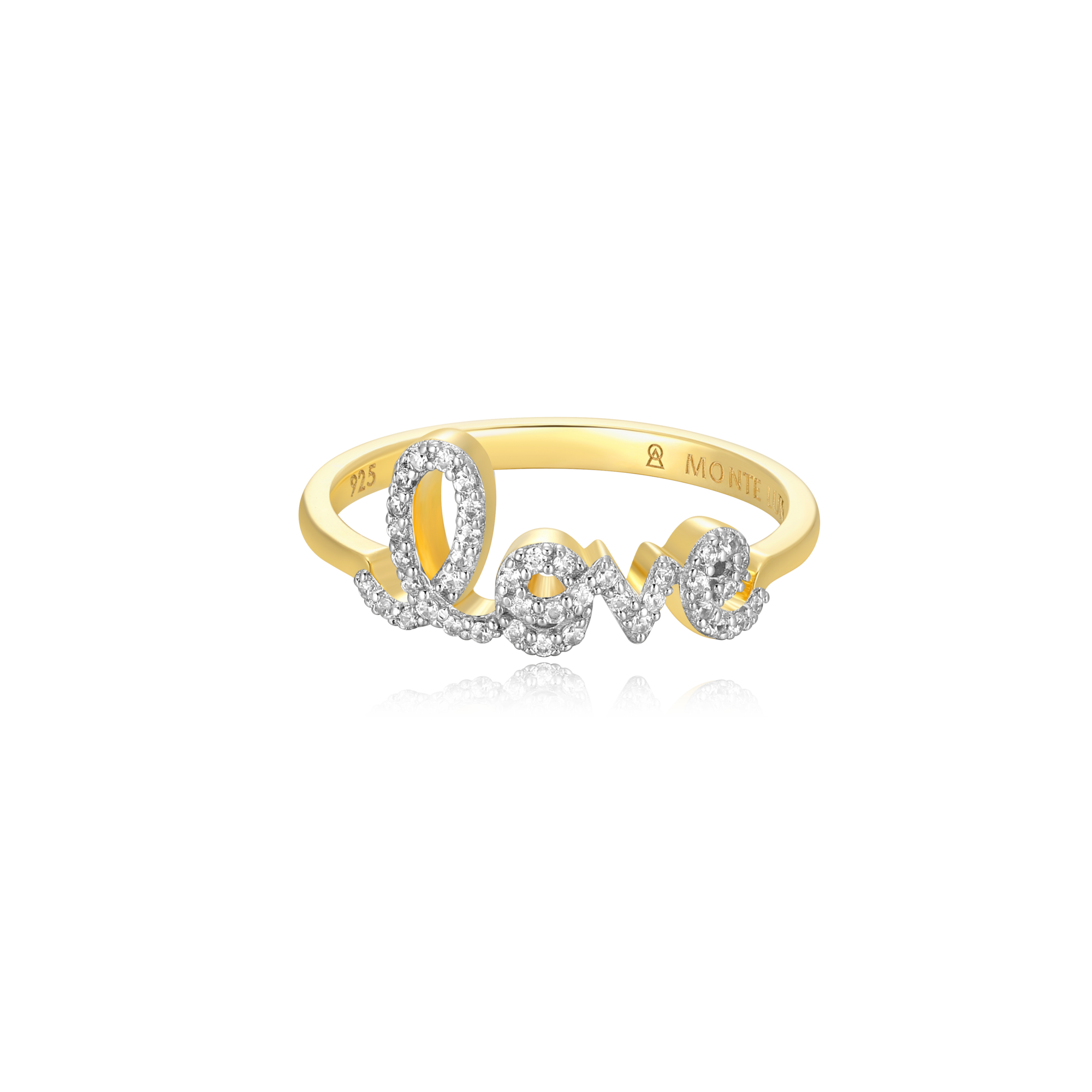 BR0004Y - Love Statement Ring in 14K Yellow Gold-Plated Sterling Silver - Size 8