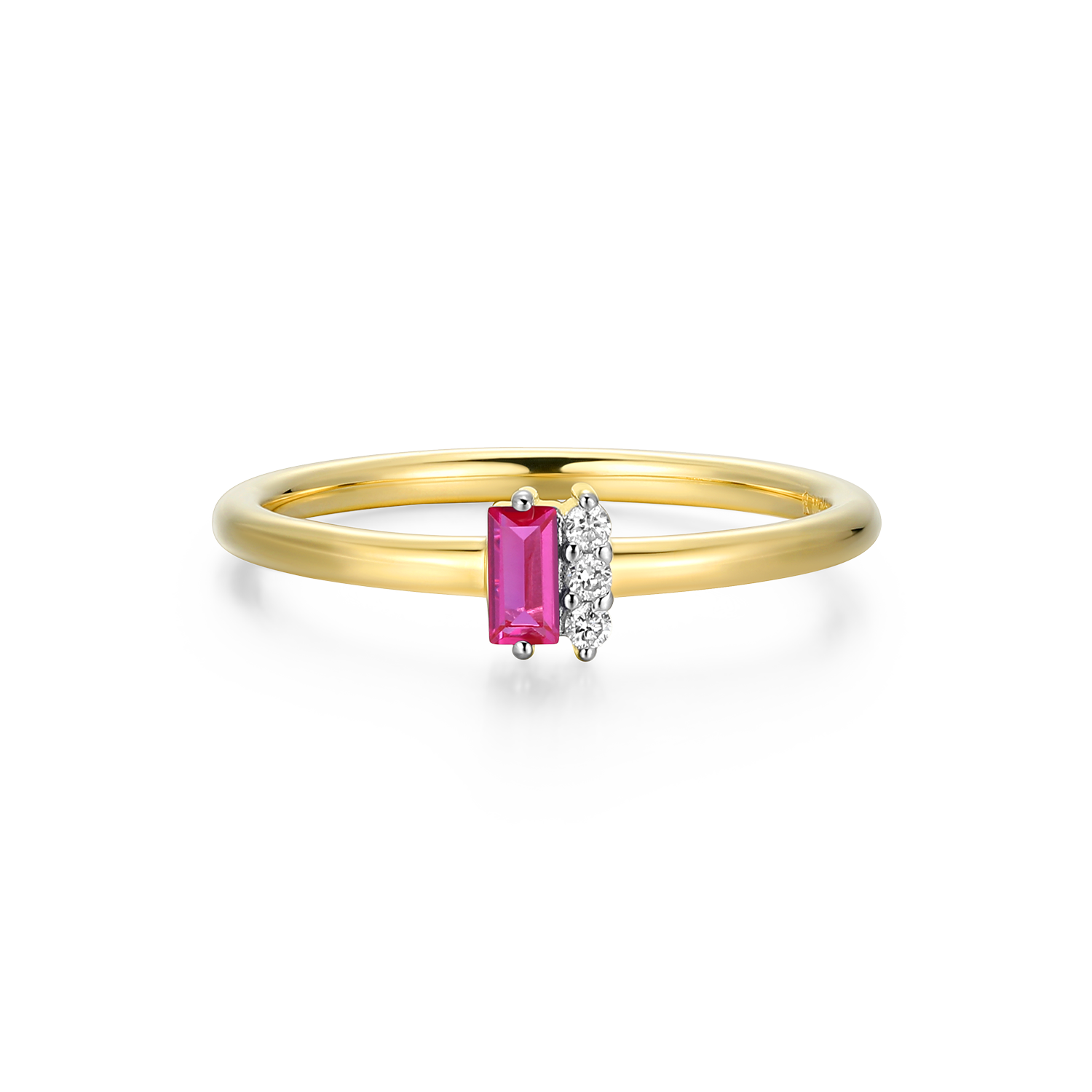BR0173Y - Lab-Created Ruby Baguette & Diamond Round Cluster Ring in 14K Gold & Rhodium-Plated Sterling Silver