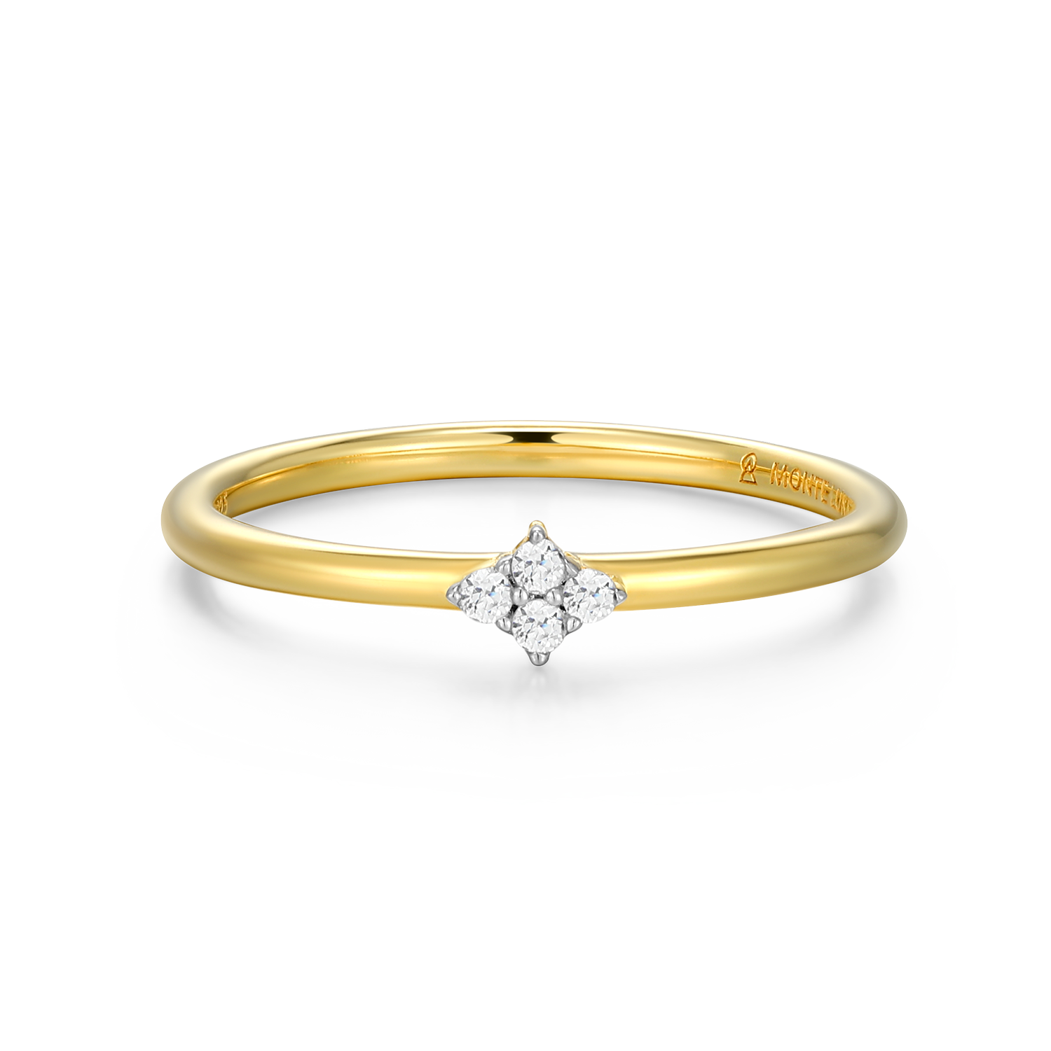 BR0176Y - Four Cluster Lab-Created Diamond Ring in 14K Gold & Rhodium-Plated Sterling Silver - Size 7