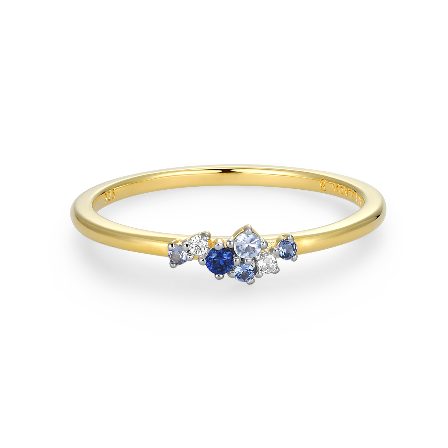 BR0200Y - Scattered Ombre Lab-Created Sapphire & Diamond Ring in 14K Gold & Rhodium-Plated Sterling Silver - Size 8