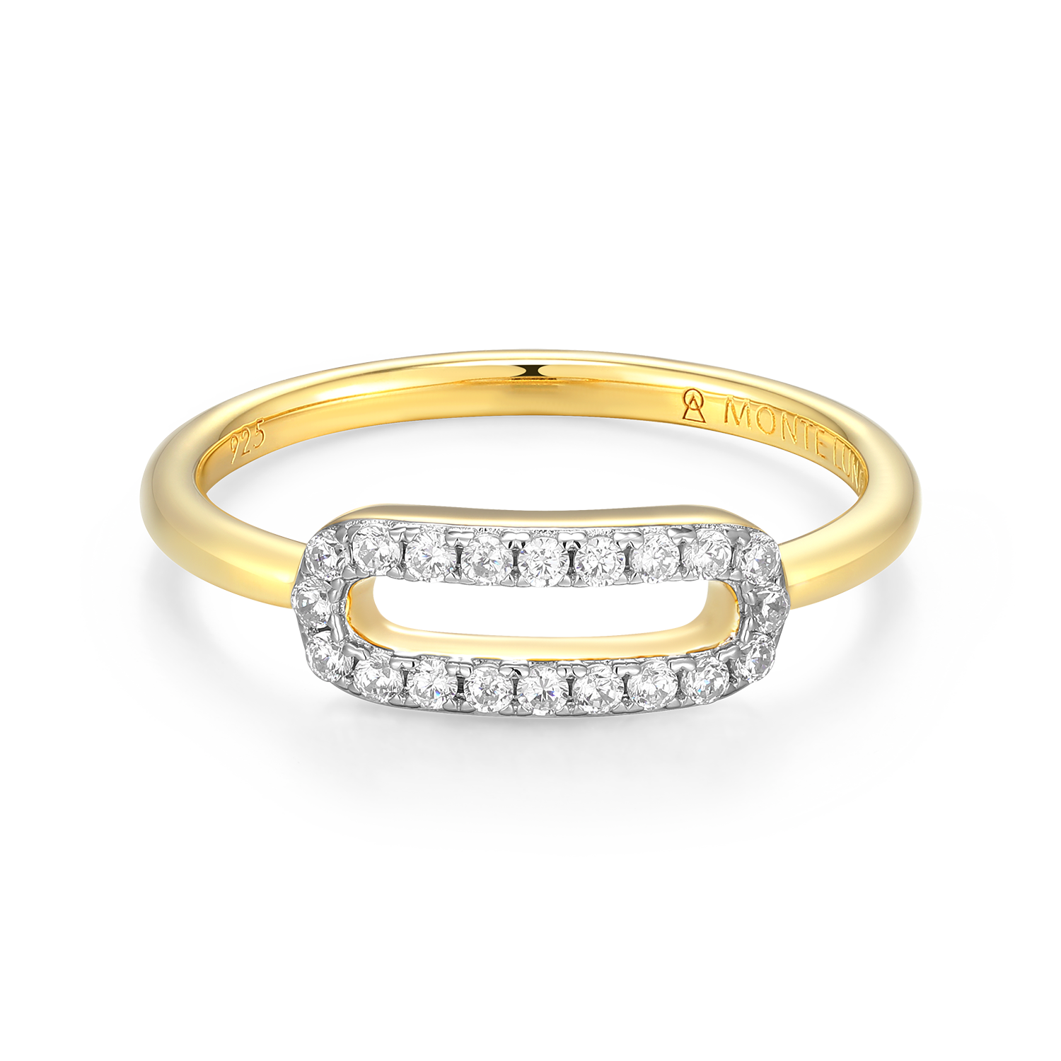BR0237Y - Mini Paperclip Lab-Created Diamond Ring in 14K Yellow Gold-Plated Sterling Silver - Size 8