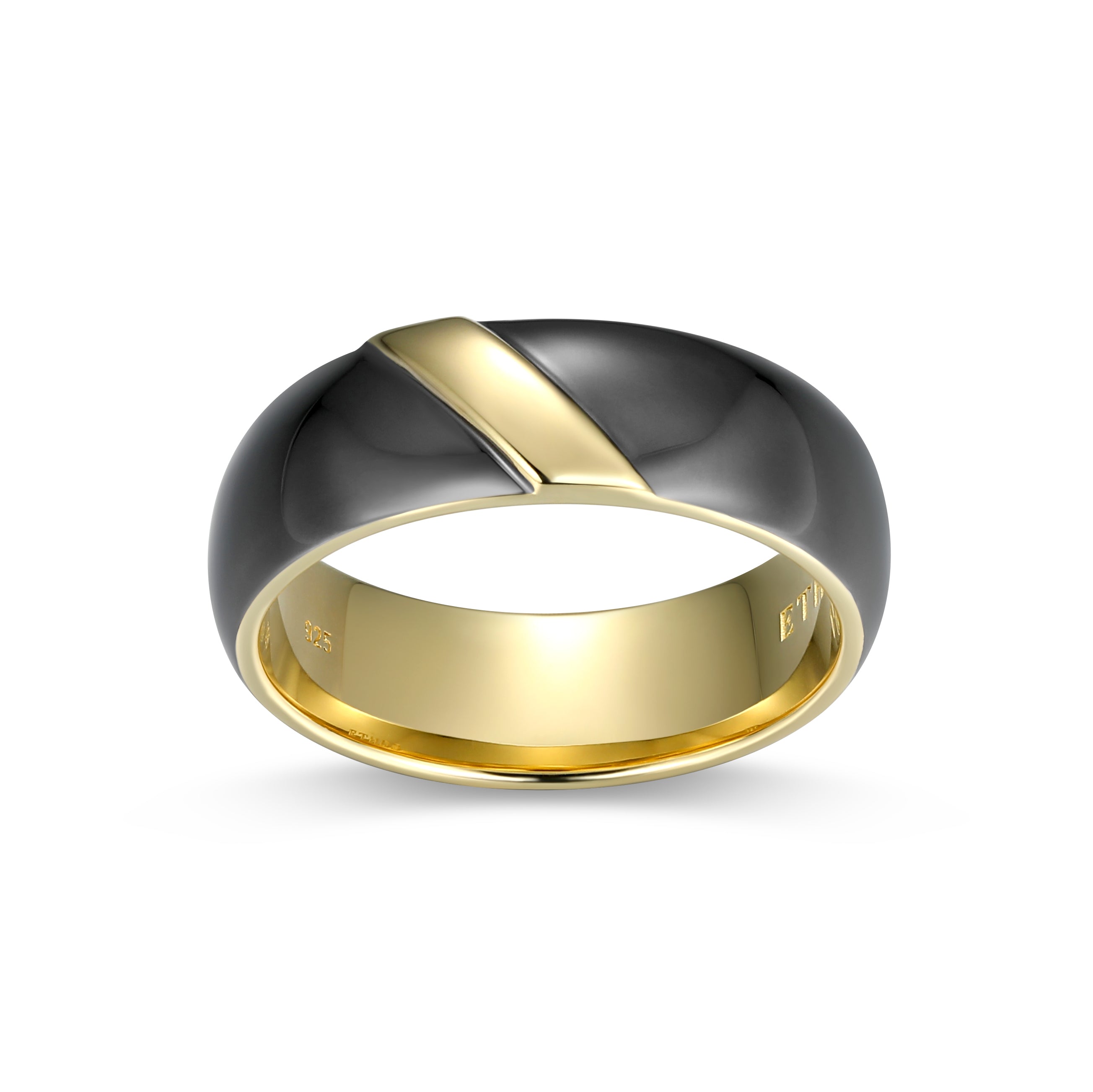 UR0089 - Eclipse Two - Tone Eternity Band Ring in Gunmetal & 14K Yellow Gold - Plated Sterling Silver