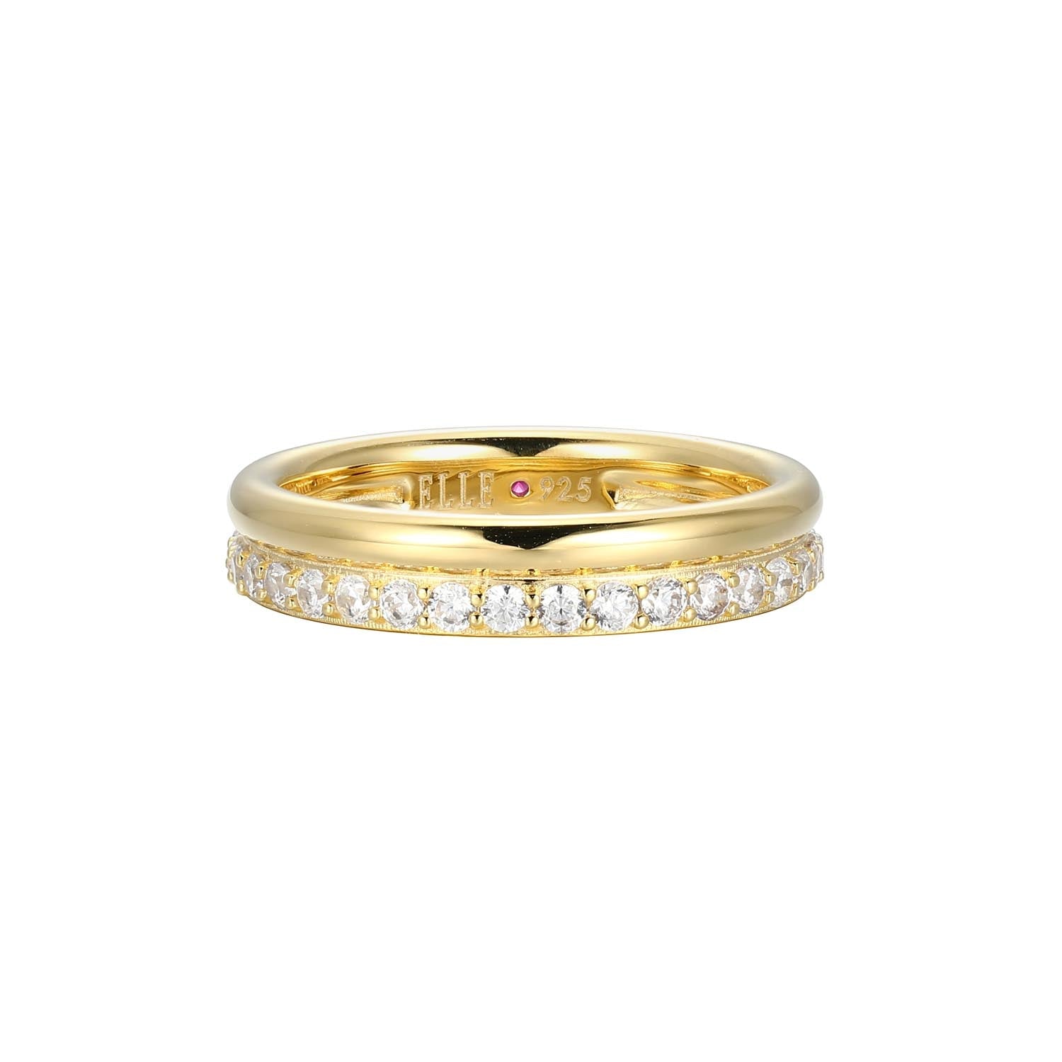 This Goddess Collection Ring Combines Timeless Elegance With Modern Flair, Featuring A Row Of Sparkling Cubic Zirconia Stones Set In 18K Gold-Plated Sterling Silver. - Size 9