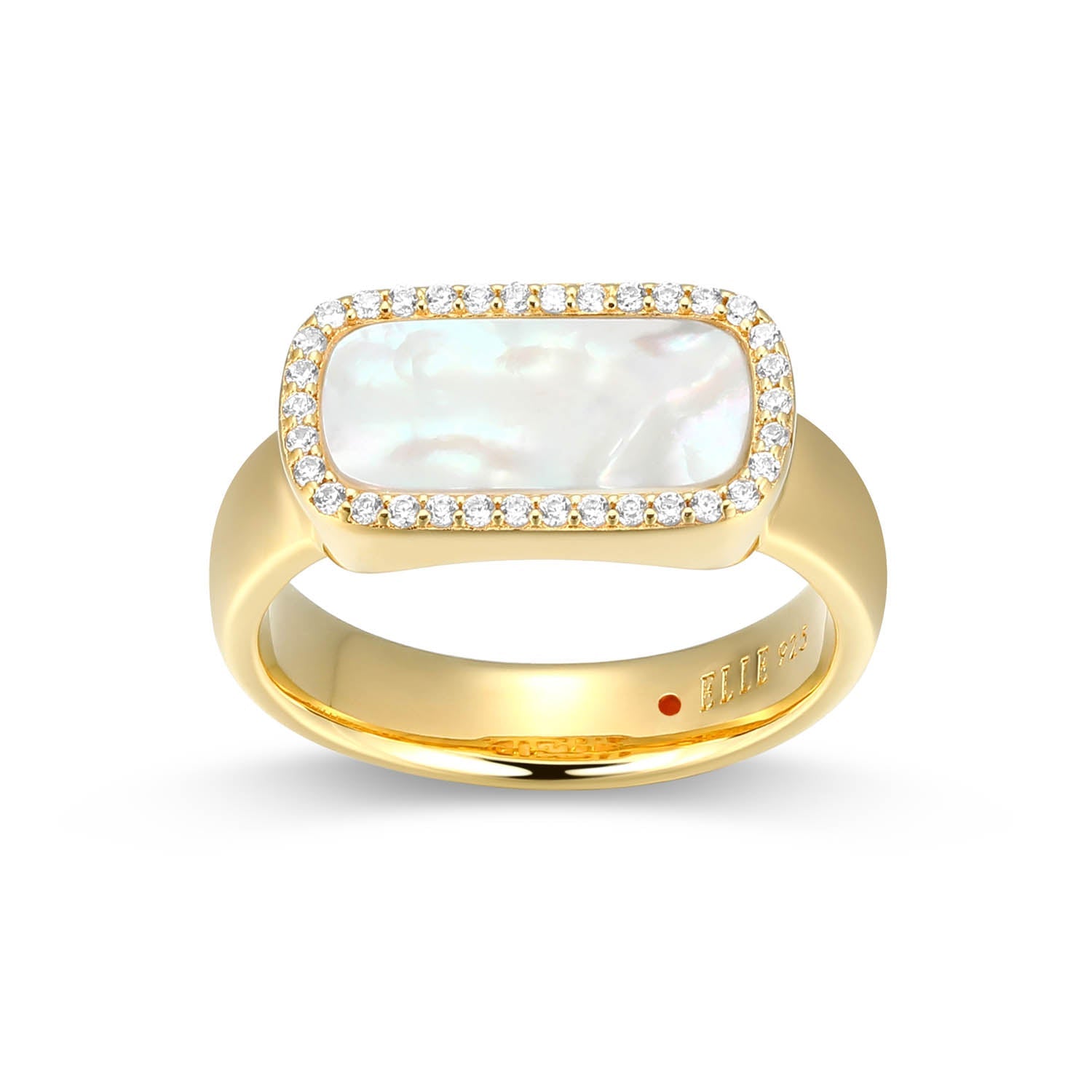 Sterling Silver Elle "Allure 2.0" Yellow Gold Plated Mother Of Pearl And White Cz Ring - Size 7