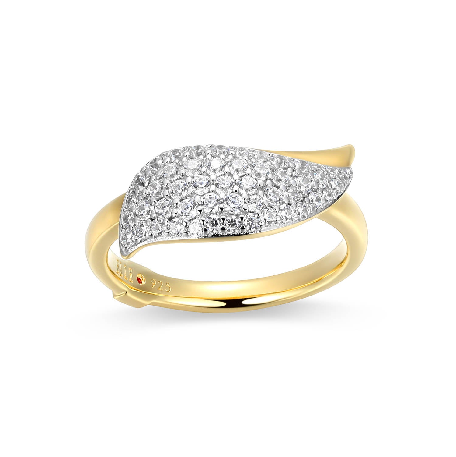 Sterling Silver Elle "Amour" Yellow Gold  And Rhodium Plated White Cz Ring - Size 6