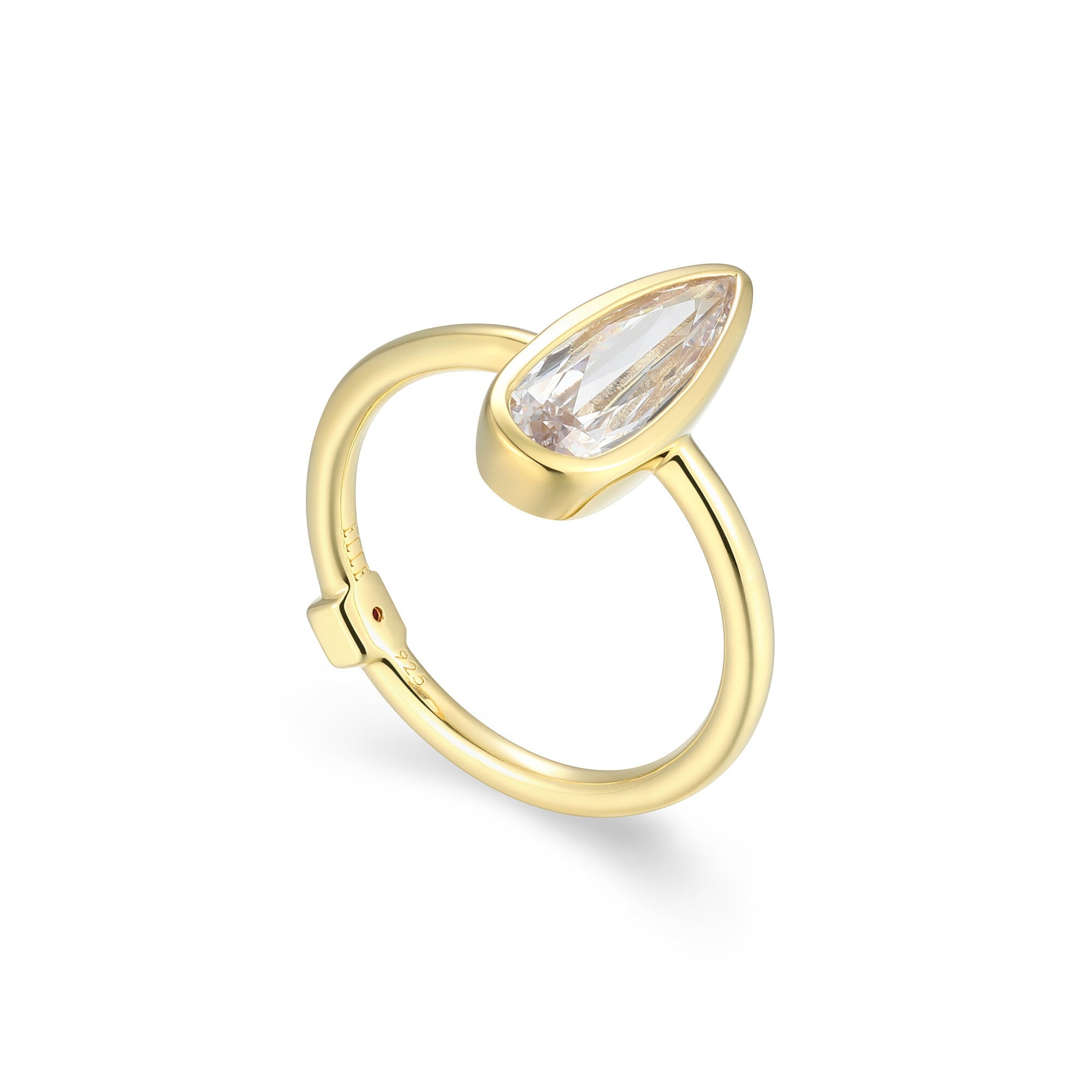 Sterling Silver Elle "Lustre" Yellow Gold Plated Ring Cubic Zirconia Pr 14X5Mm - Size 7