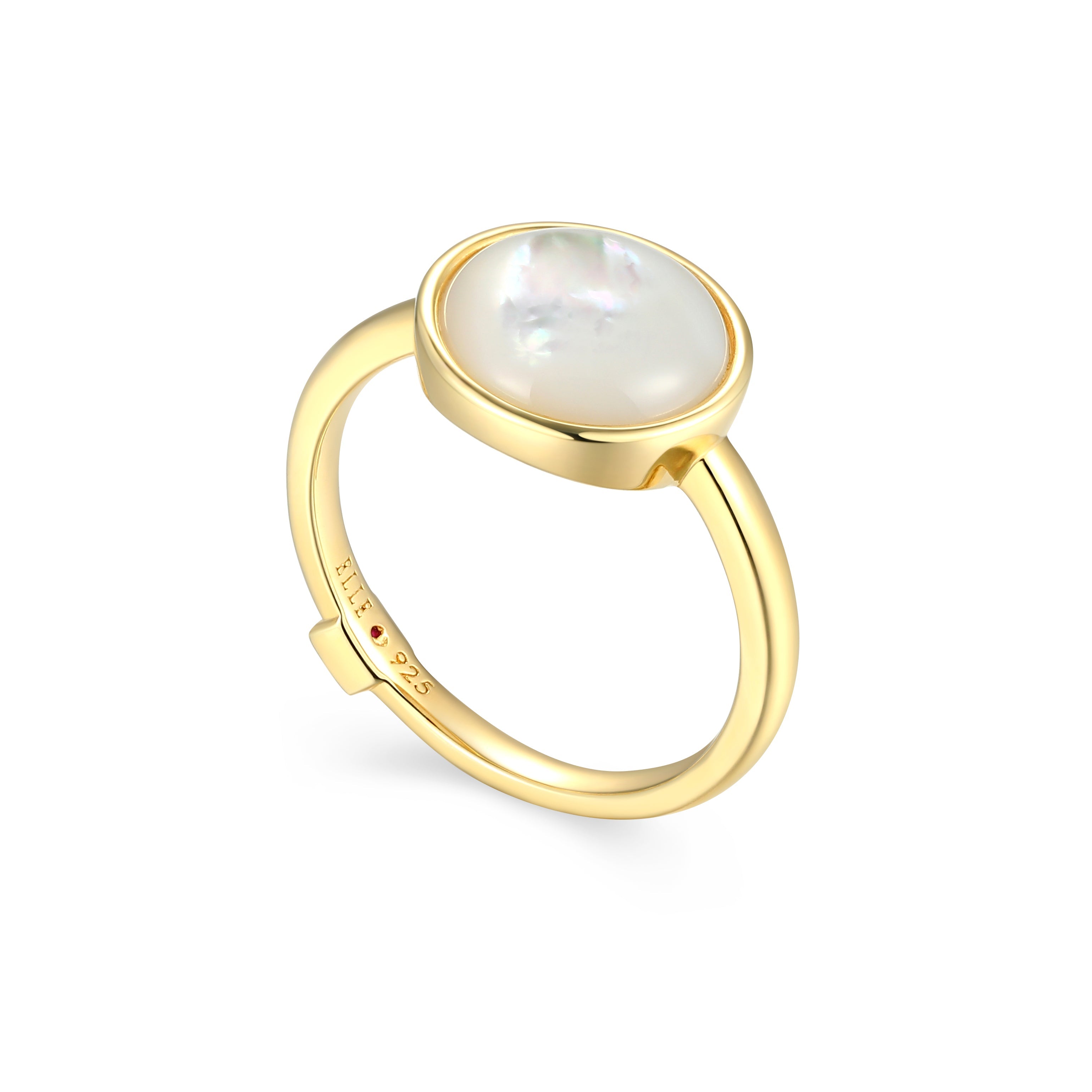 Sterling Silver Elle "Lustre" Yellow Gold Plated Ring White Mop(Pinctada Imbricata) Rd 10Mm - Size 9