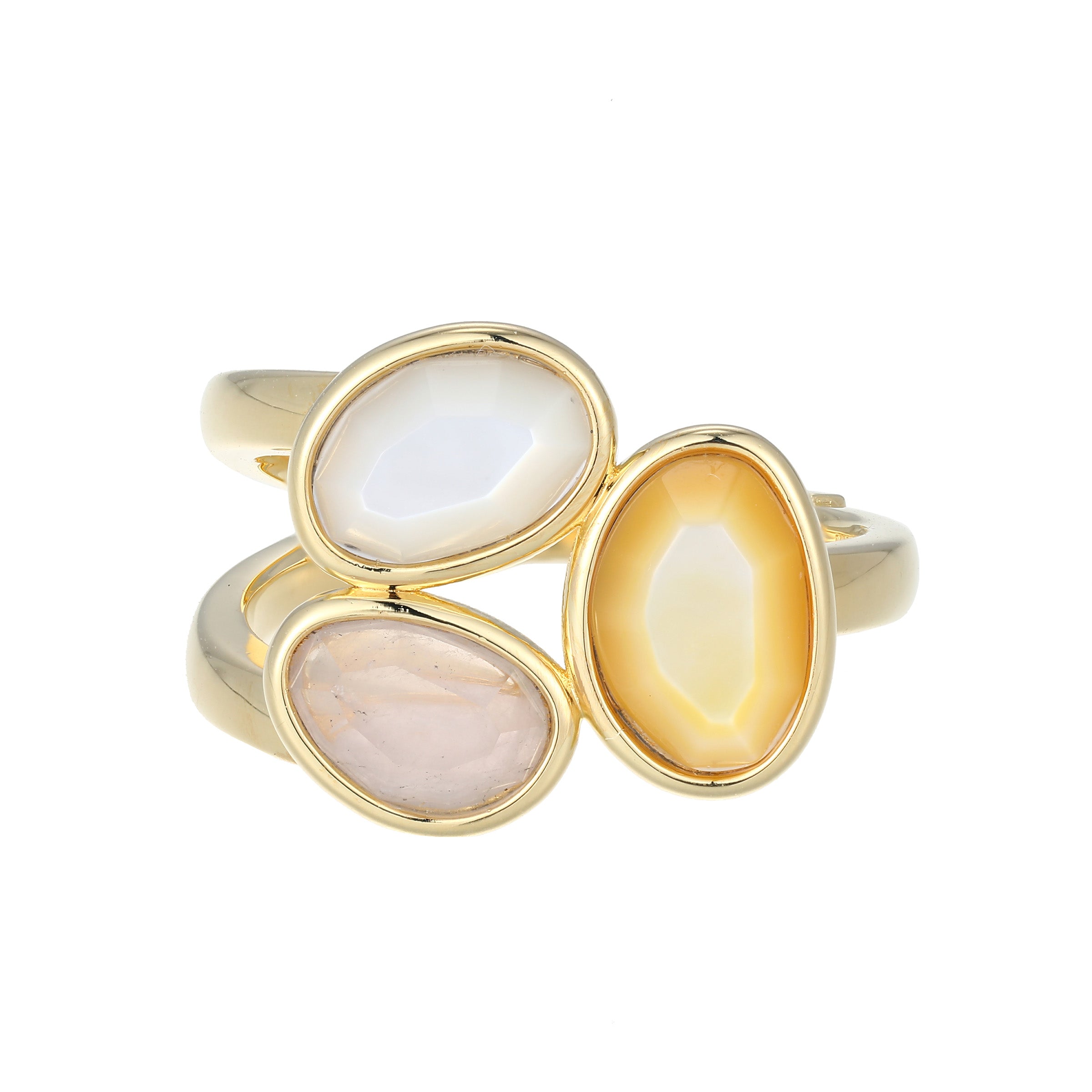 LR0241 - Reviere White and Yellow Mother-of-Pearl & Rose Quartz Ring - Size 6