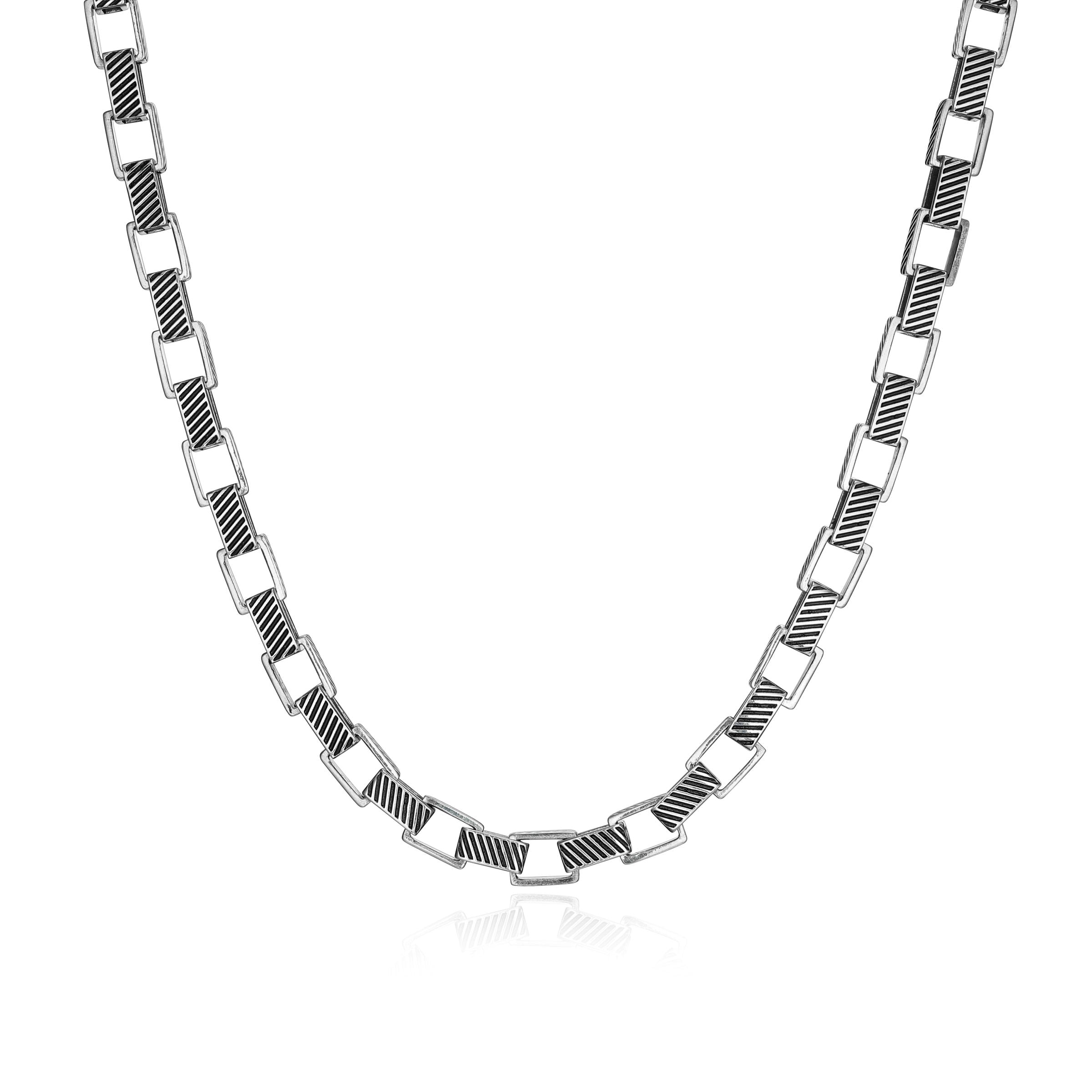 UN0077 - Ridge Infinity Box Chain Necklace in Oxidized Rhodium - Plated Sterling Silver