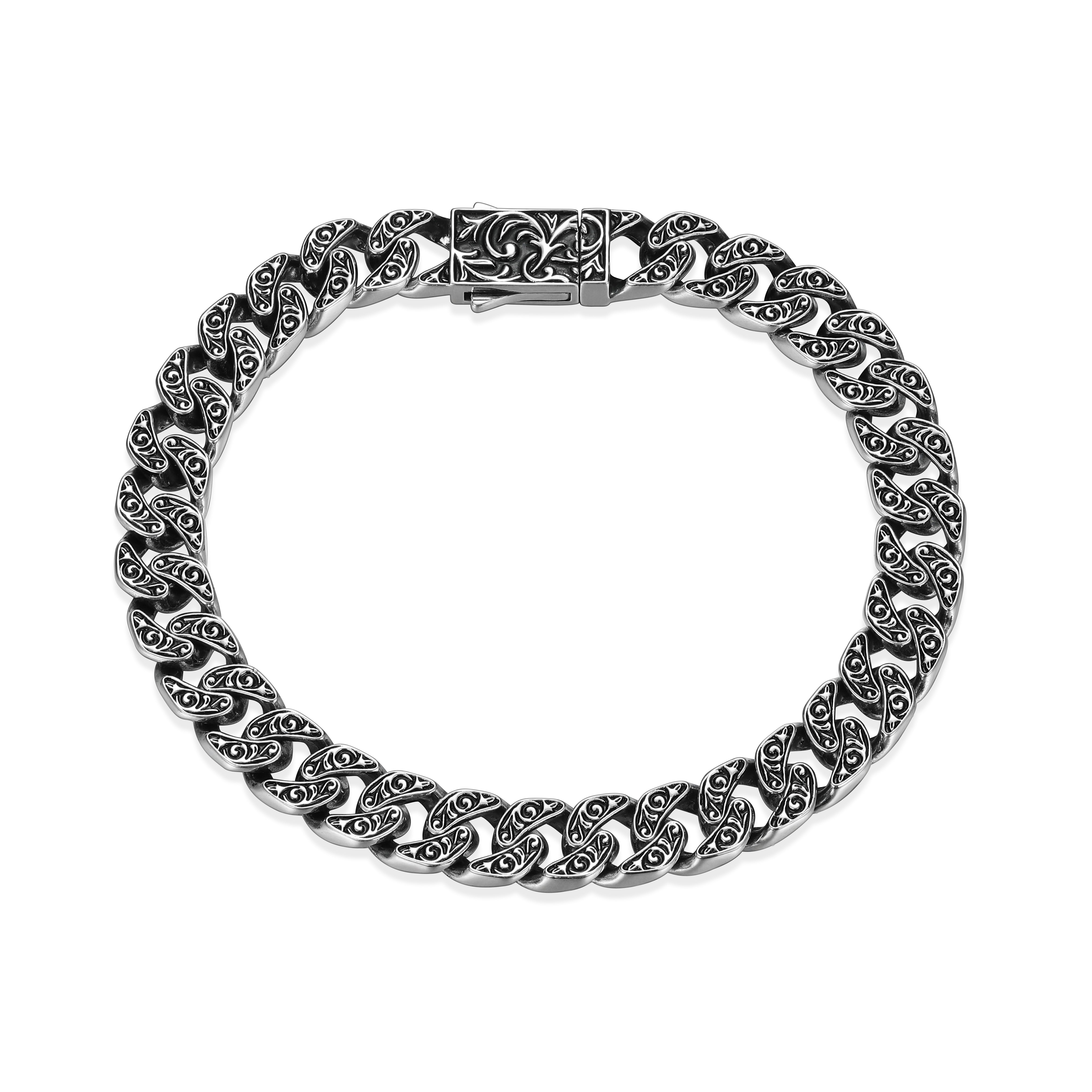 UB0085 - Chisel Classic Cuban Link Chain Bracelet in Oxidized Rhodium - Plated Sterling Silver