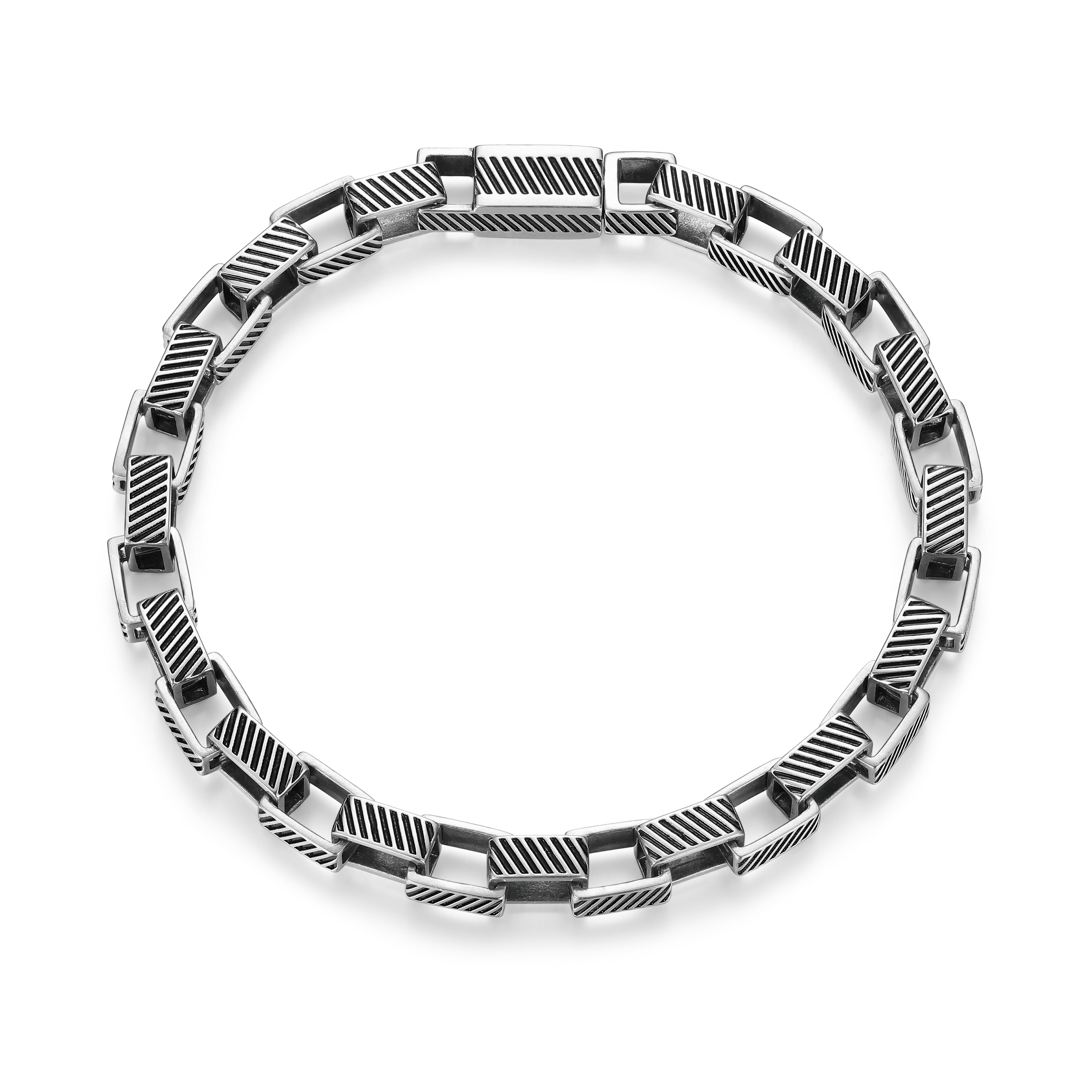 UB0077 - Ridge Infinity Box Chain Bracelet in Oxidized Rhodium - Plated Sterling Silver
