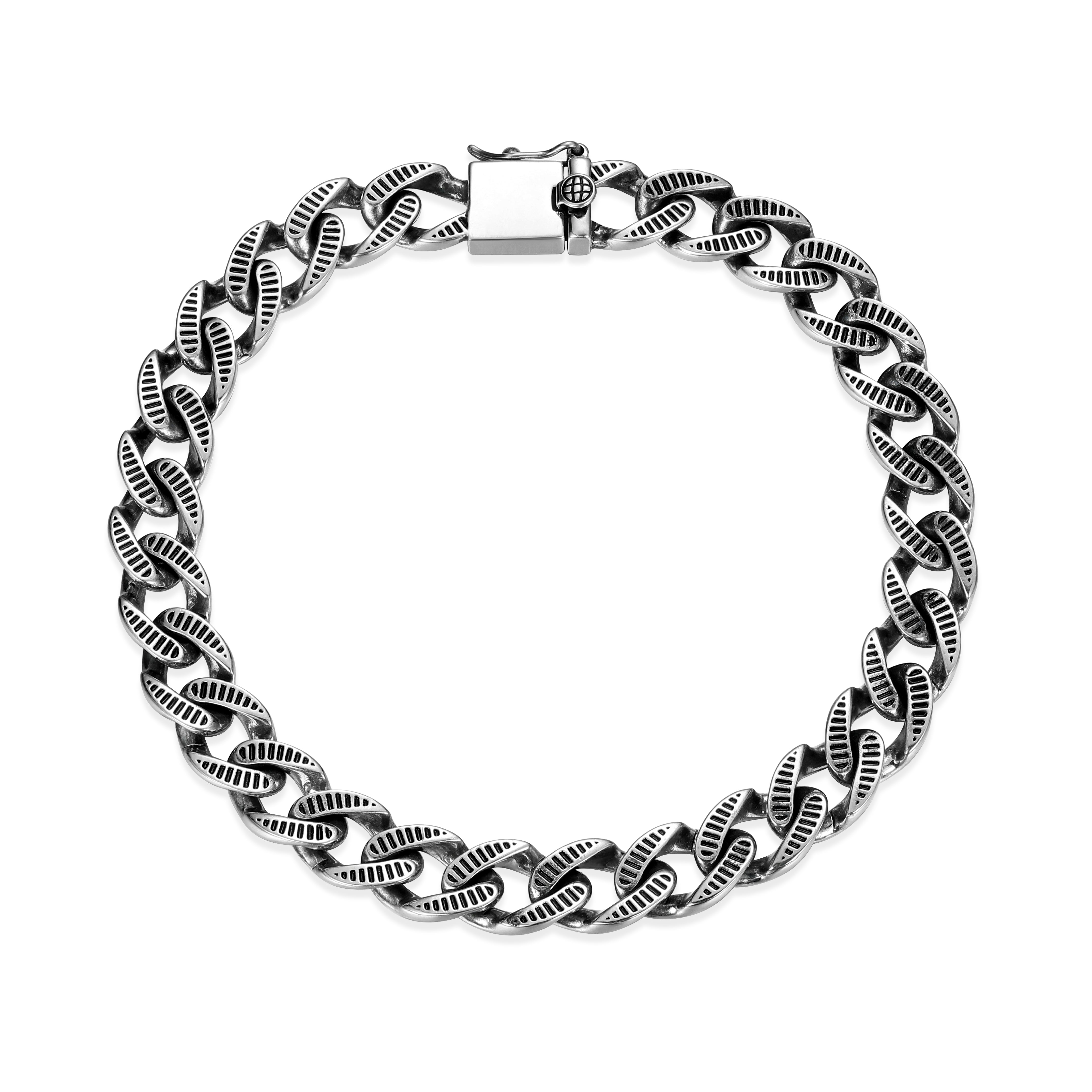 UB0076 - Ridge Infinity Cuban Chain Bracelet in Oxidized Rhodium - Plated Sterling Silver