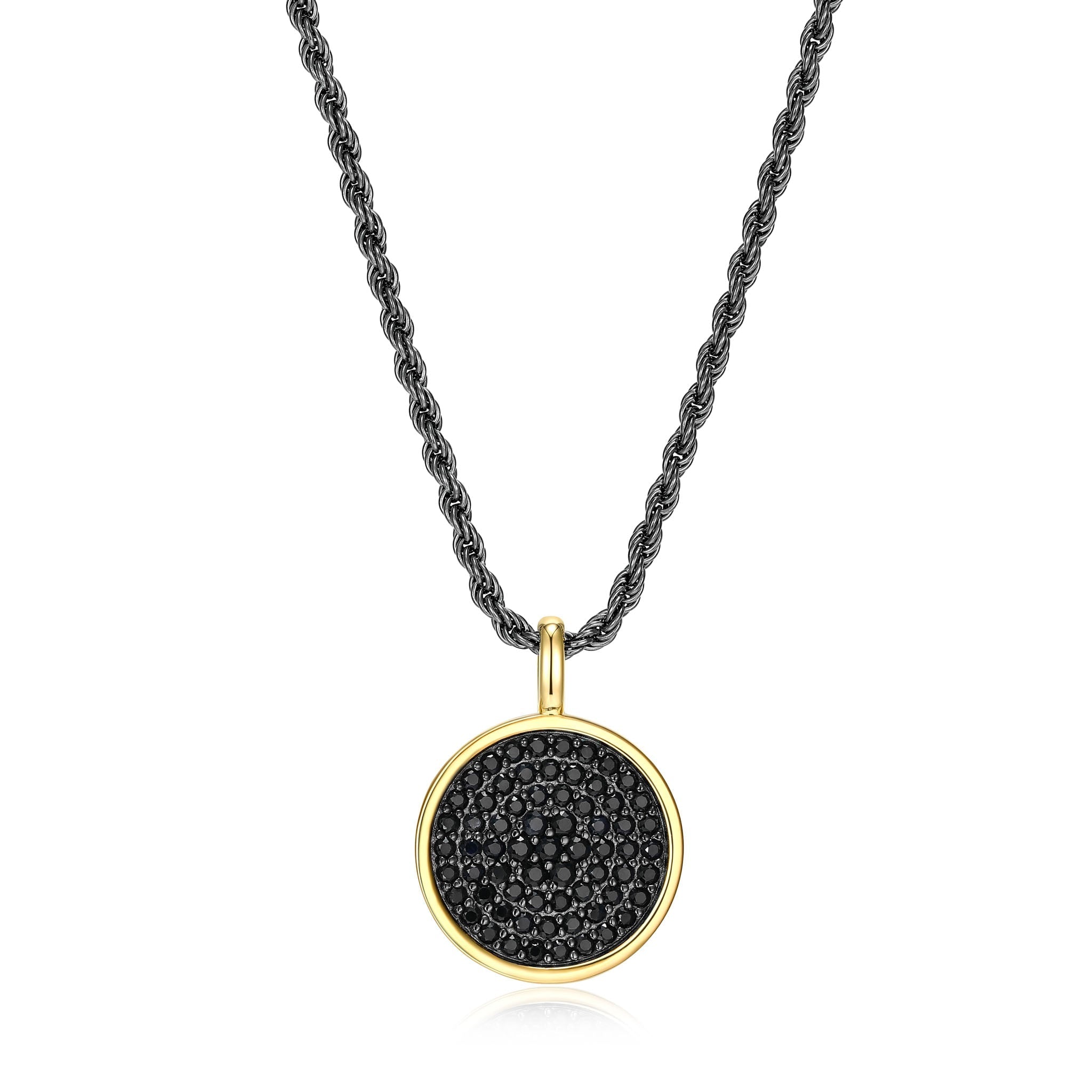 UN0008 - Black Ice Gunmetal Pendant with Yellow Gold Plated Black Sapphire  -  24"