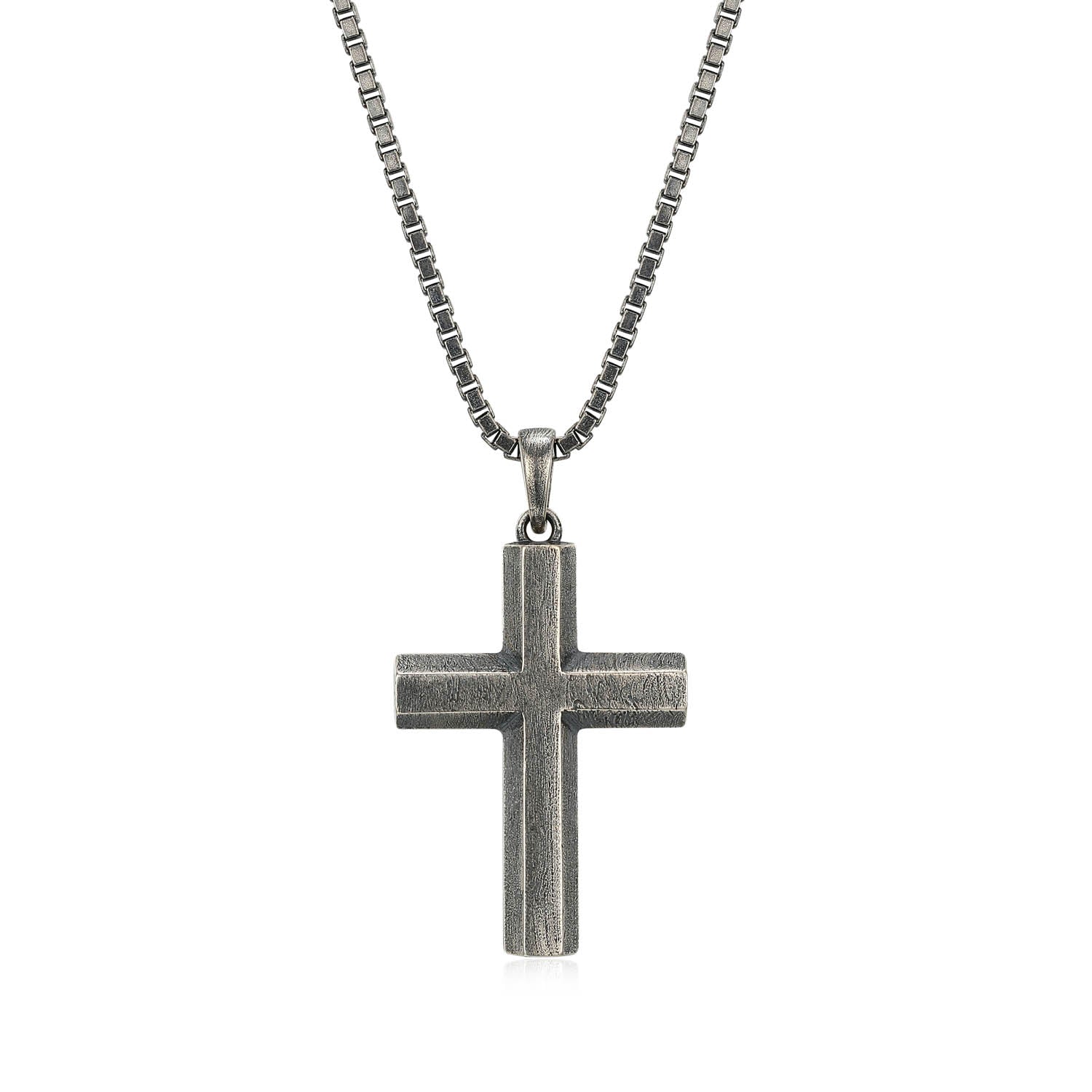 UN0066 - Eclipse Oxidized Finish Sterling Silver Cross Pendant Necklace