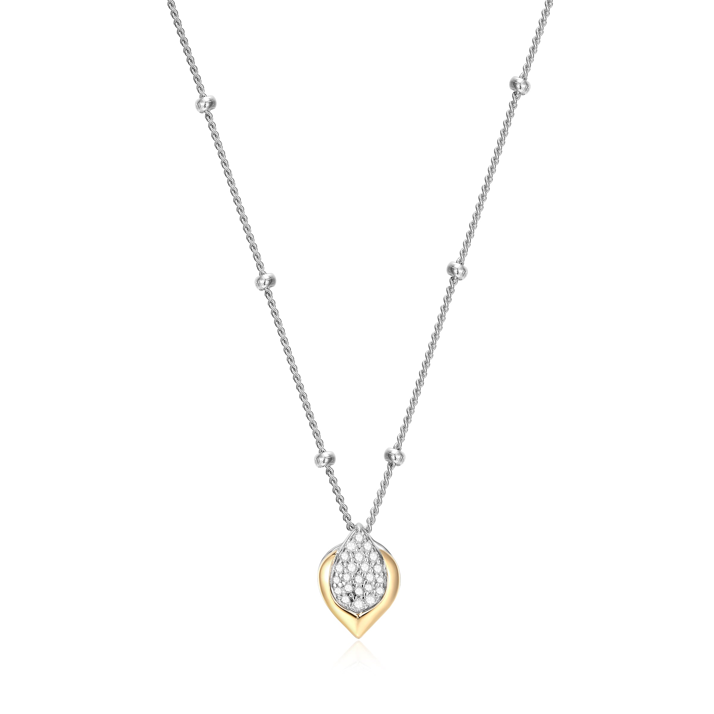 Sterling Silver And 14Kt Yellow Gold Touch Of Gold  1/10 Ct. T.W. Diamond Necklace 17"+2" Rhodium Finish