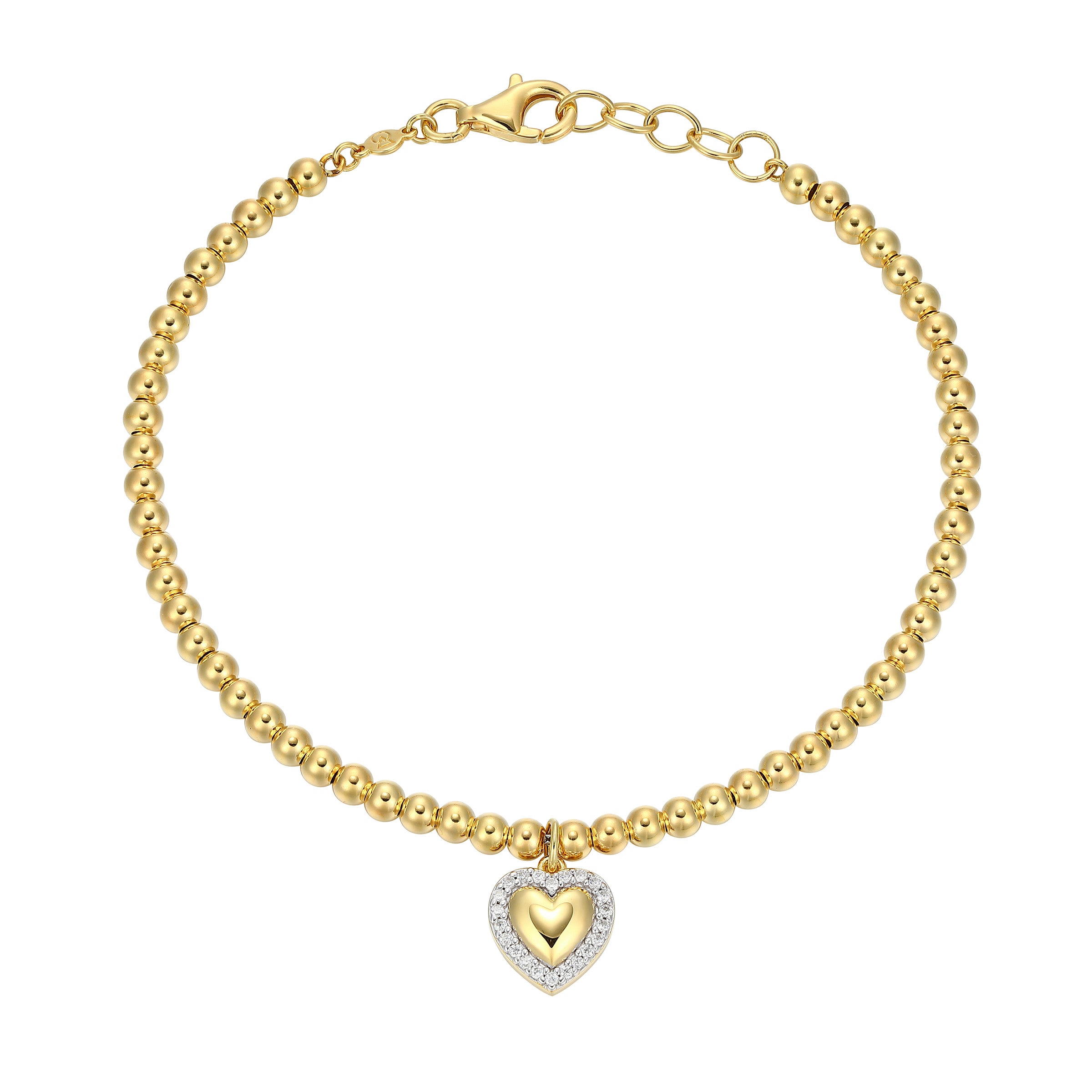 BB0267W - Heart with Lab-Created Diamond Halo Beaded Bracelet