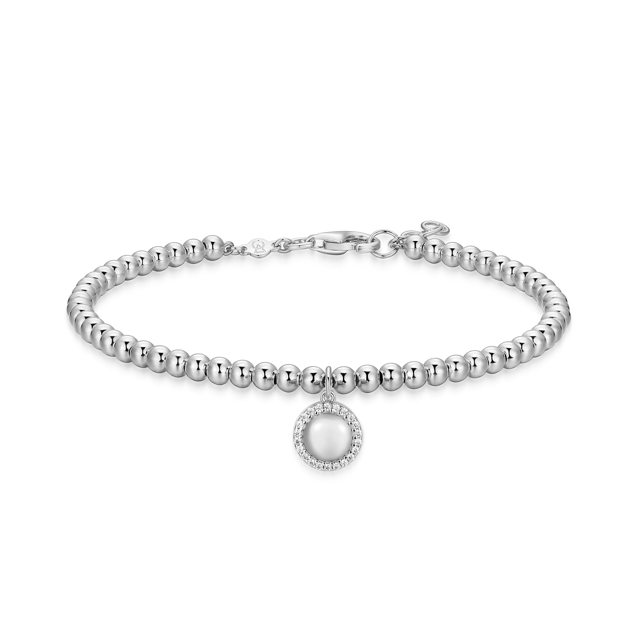 BB0268W - Circle with Lab-Created Diamond Halo Beaded Bracelet