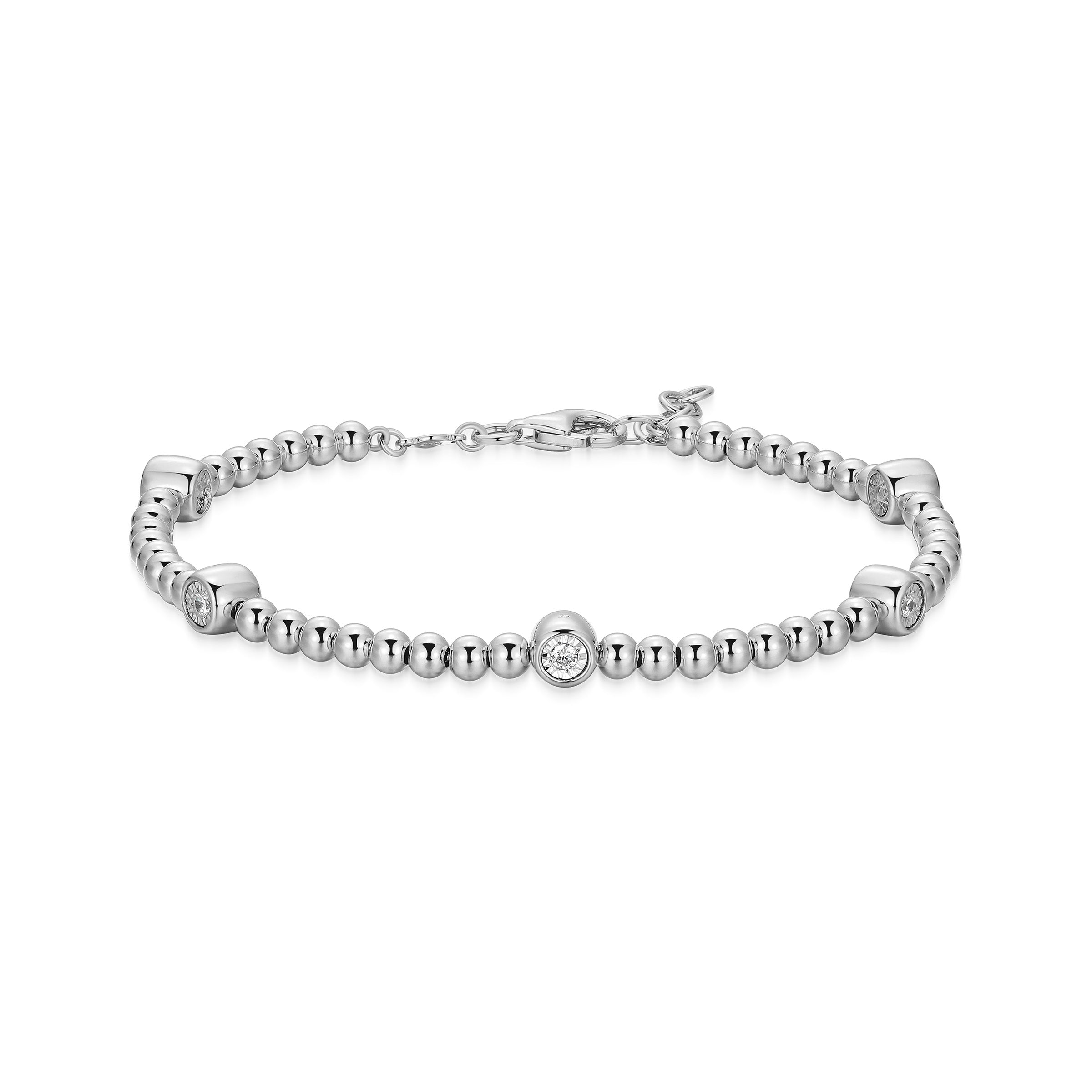 BB0269Y - Bezel-Set Multi-Station Lab-Created Diamond Beaded Bracelet