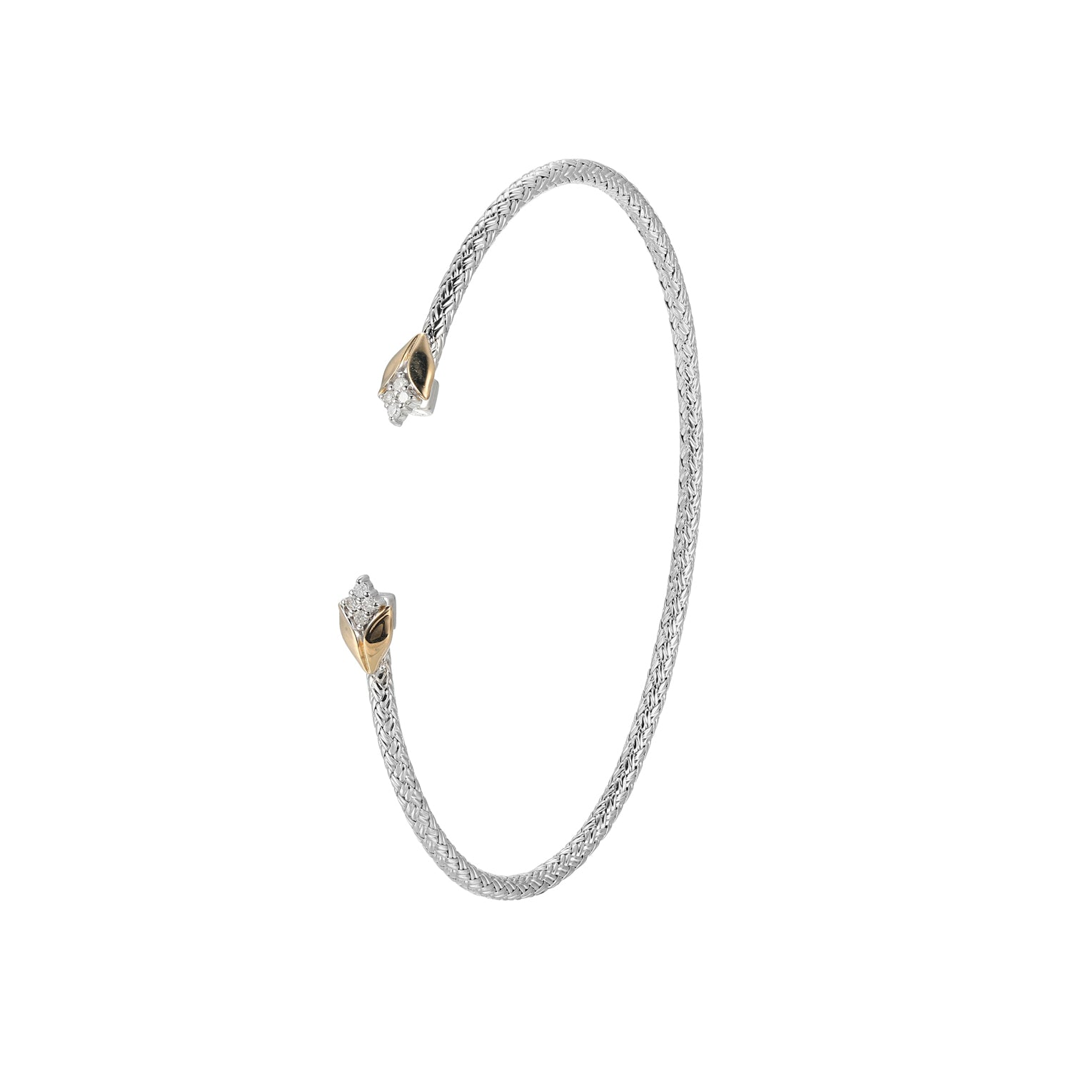 Sterling Silver And 14Kt Yellow Gold Classic Mesh 2 1/15 Carat Total Weight Diamond Cuff Bracelet Inner Circumference 6.75"