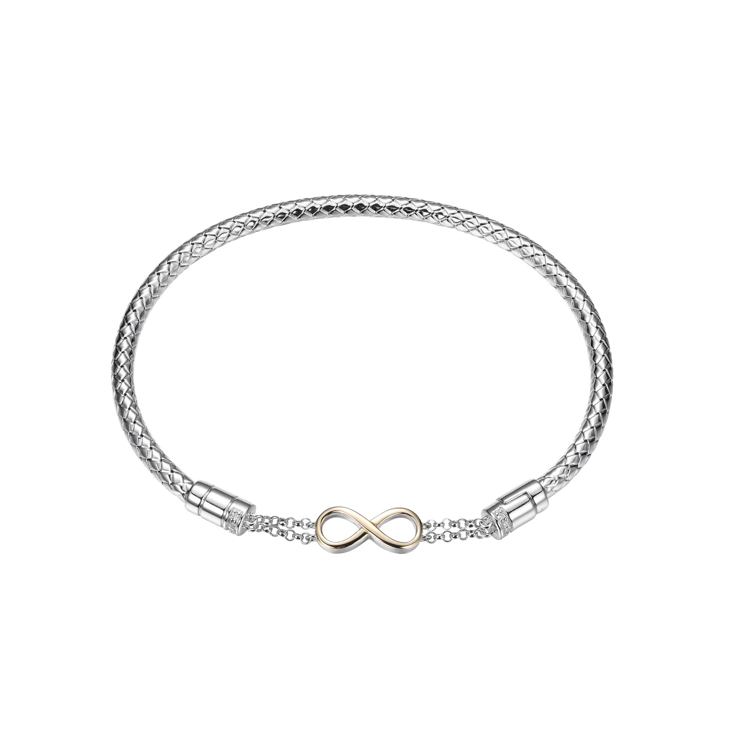 Sterling Silver And 14Kt Yellow Gold True Two-Tone Infinity Bangle Inner Circumference 6.75"