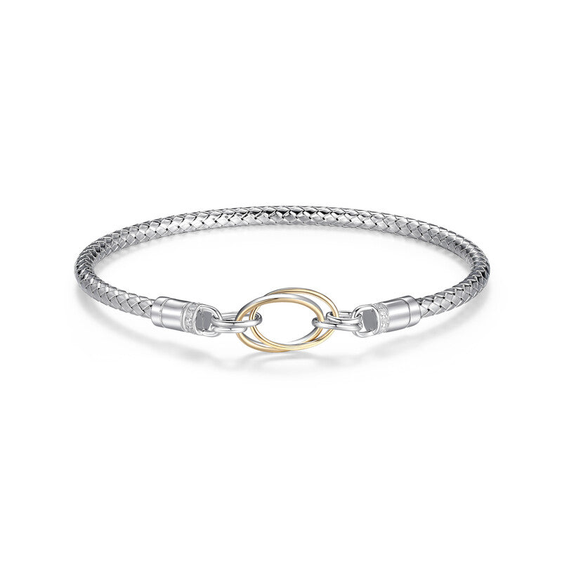 Sterling Silver And 14Kt Yellow Gold True Two-Tone1/10 Carat Total Weight Diamond Loop Bangle Inner Circumference 6.75"