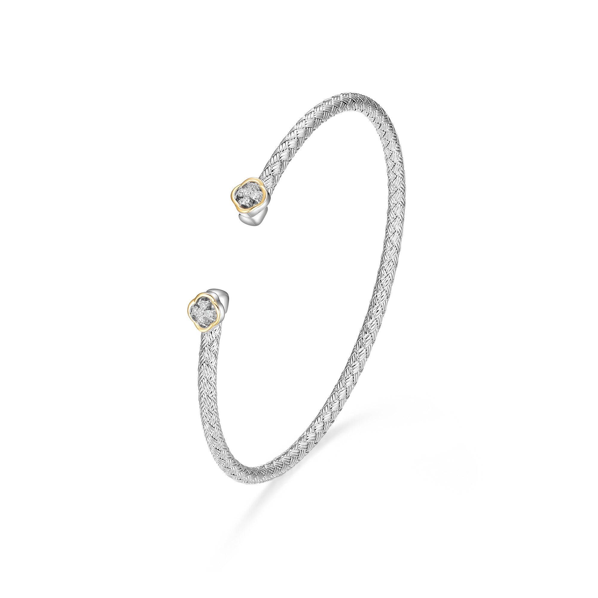 Sterling Silver And 14Kt Yellow Gold Touch Of Gold  1/10 Ct. T.W. Diamond Cuff Bracelet Inner Circumference  6.75" Rhodium Finish