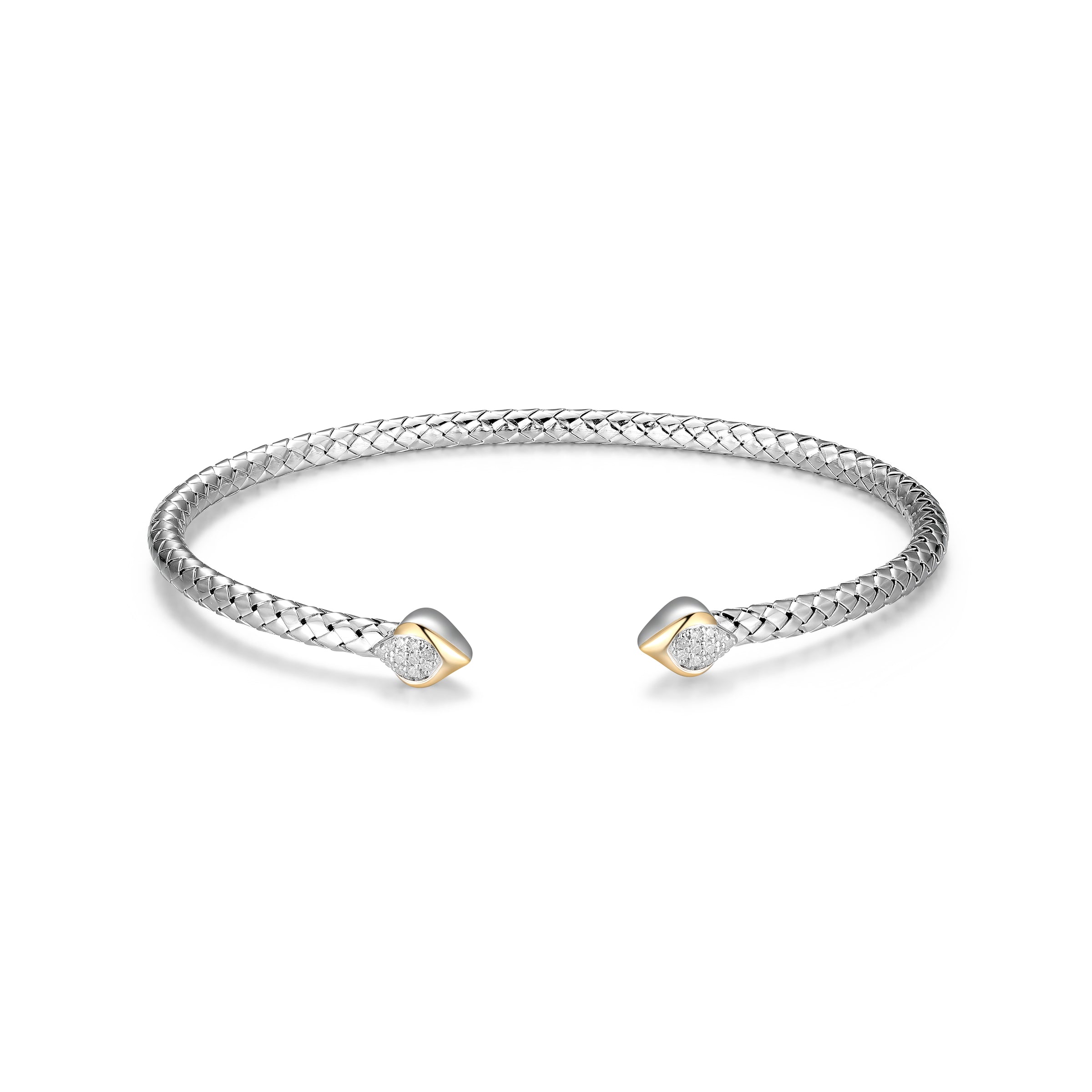 Sterling Silver And 14Kt Yellow Gold Touch Of Gold  1/10 Ct. T.W. Diamond Cuff Bracelet Inner Circumference  6.75" Rhodium Finish