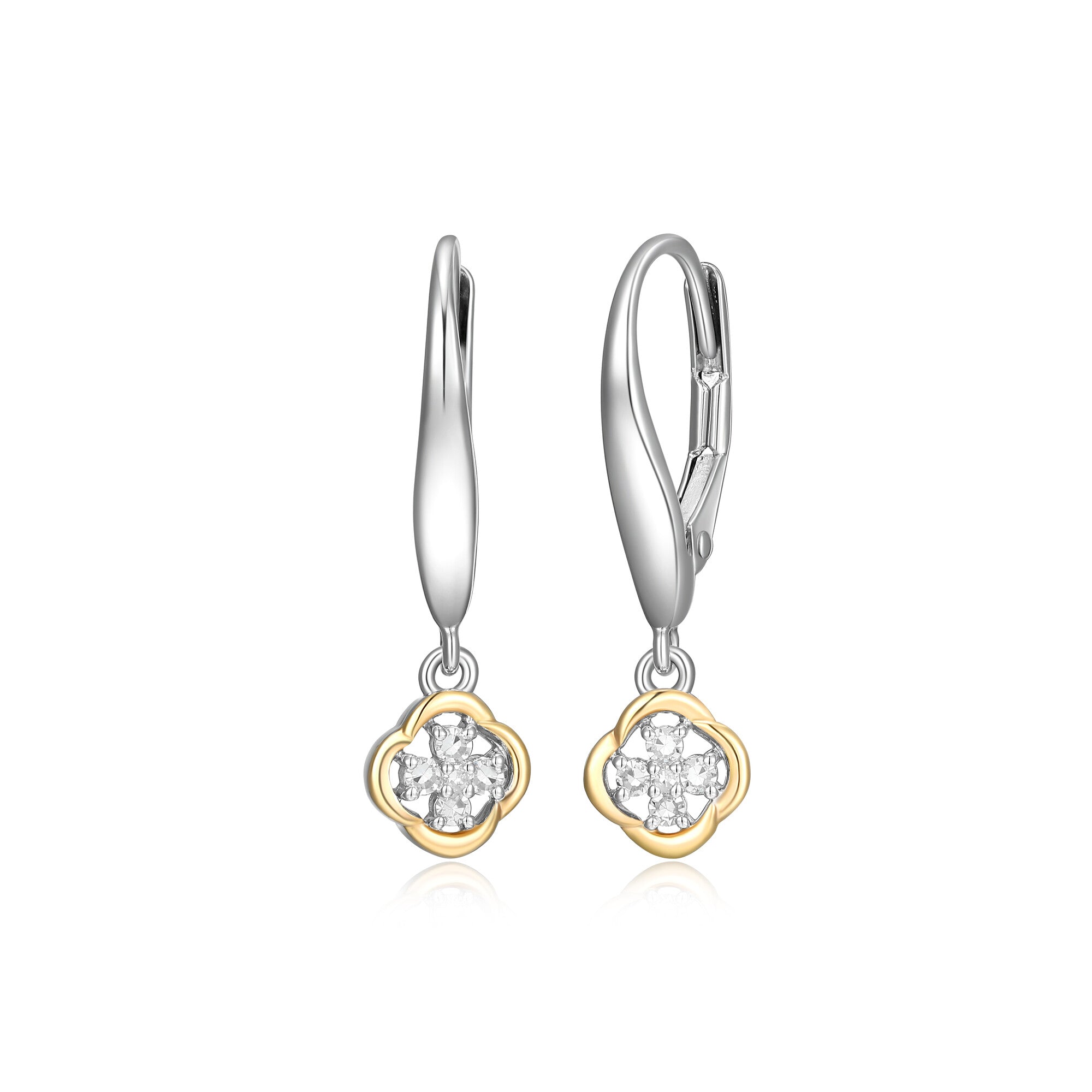 Sterling Silver And 14Kt Yellow Gold Touch Of Gold  1/10 Ct. T.W. Diamond Drop Earring  Rhodium Finish