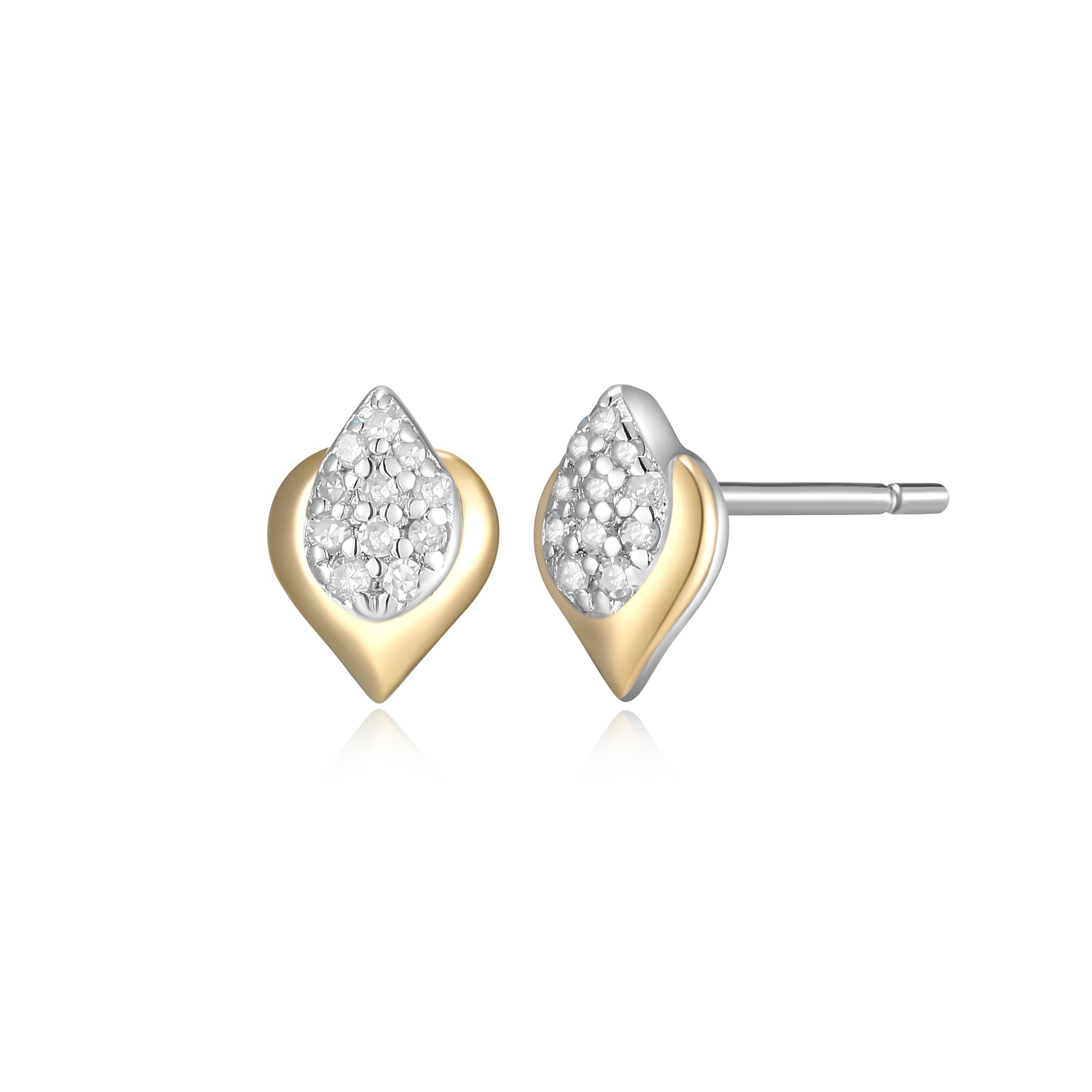 Sterling Silver And 14Kt Yellow Gold Touch Of Gold  1/10 Ct. T.W. Diamond Post  Earring  Rhodium Finish