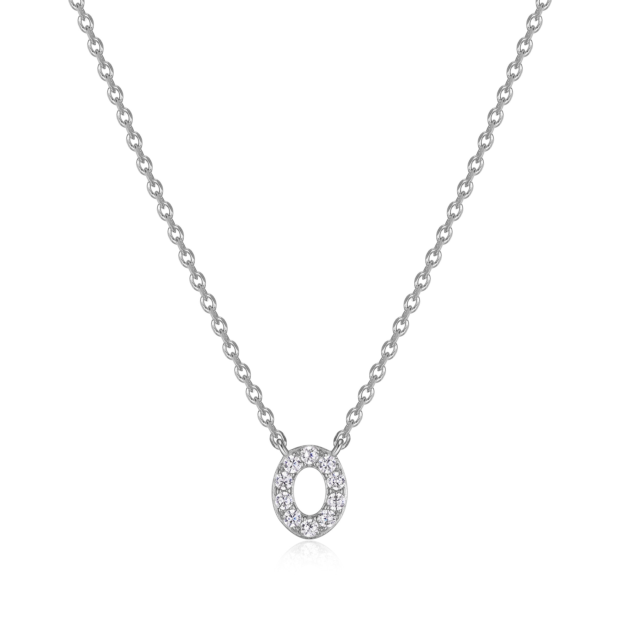 Diamondlite Cz Mini Initial O Necklace In Sterling Silver. 18".