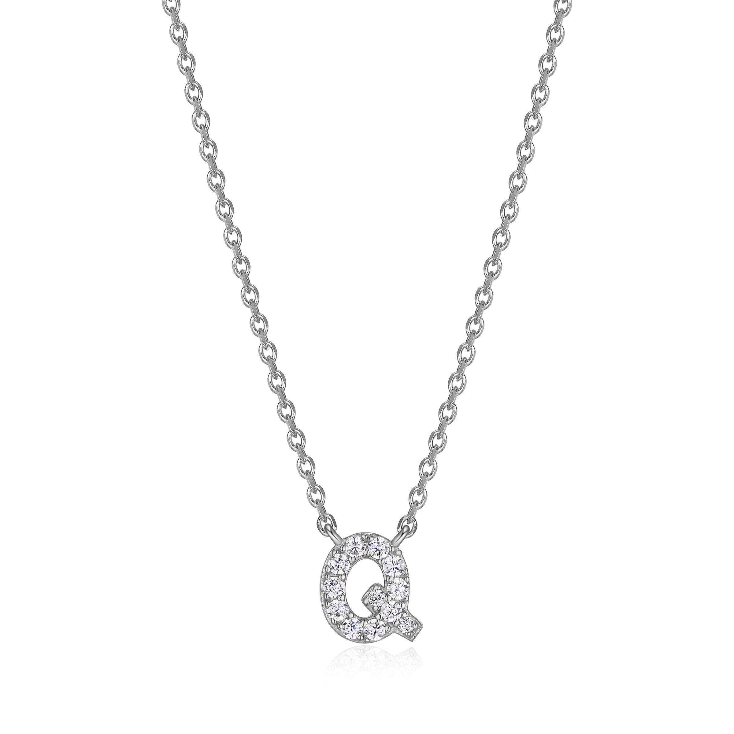 Diamondlite Cz Mini Initial Q Necklace In Sterling Silver. 18".