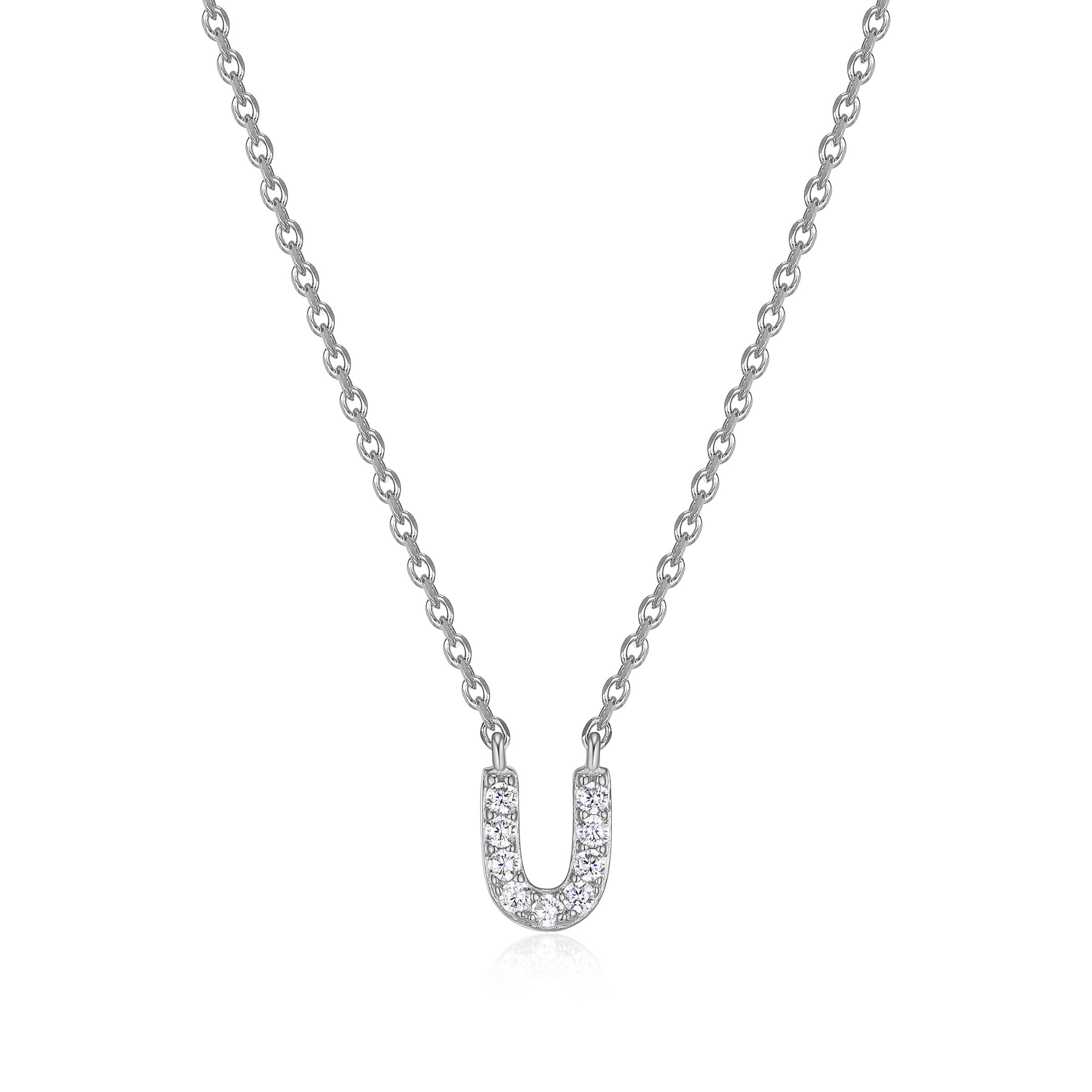 Diamondlite Cz Mini Initial U Necklace In Sterling Silver. 18".